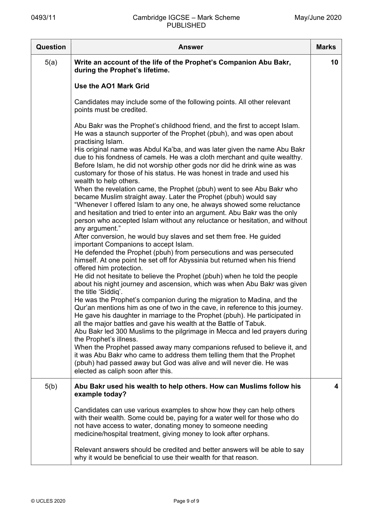 Mark scheme, page 9 of 9
