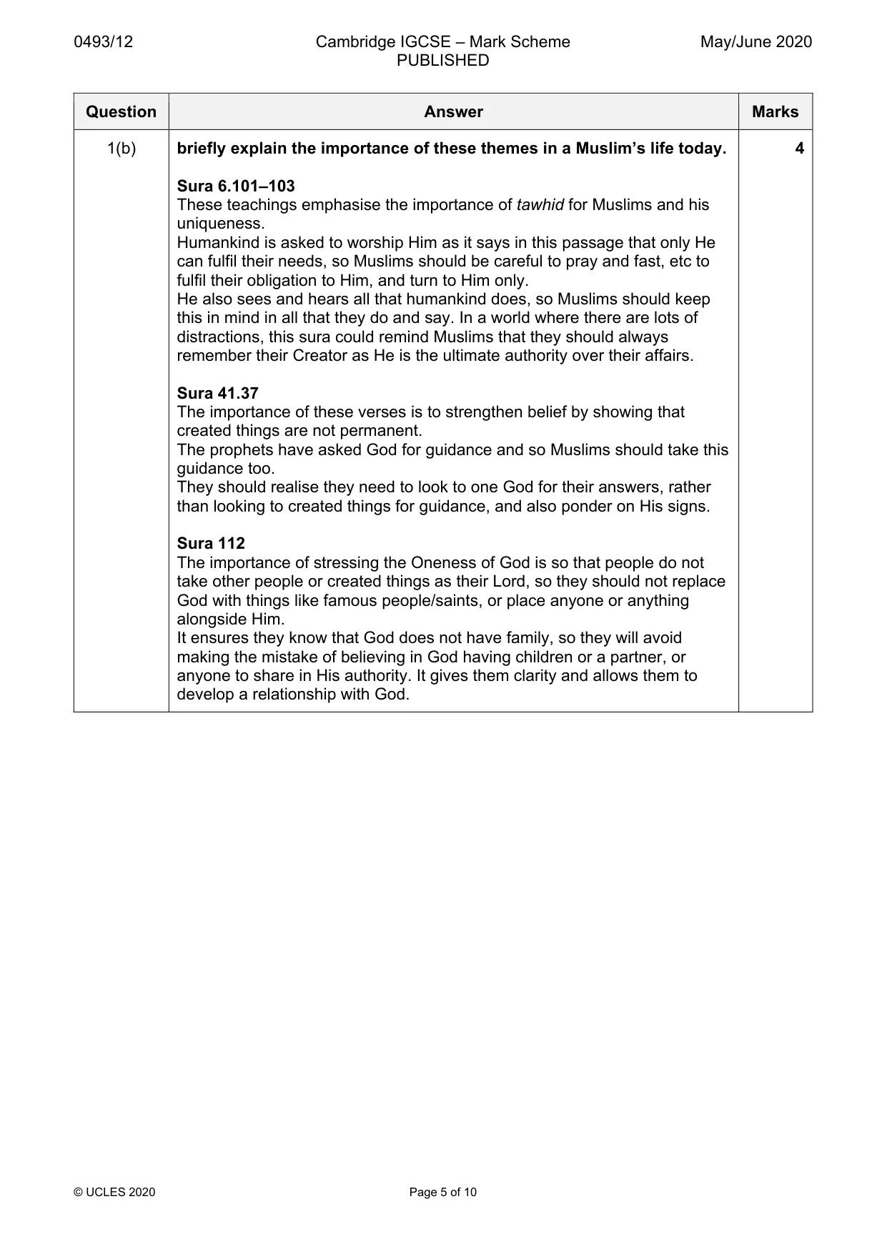 Mark scheme, page 5 of 10