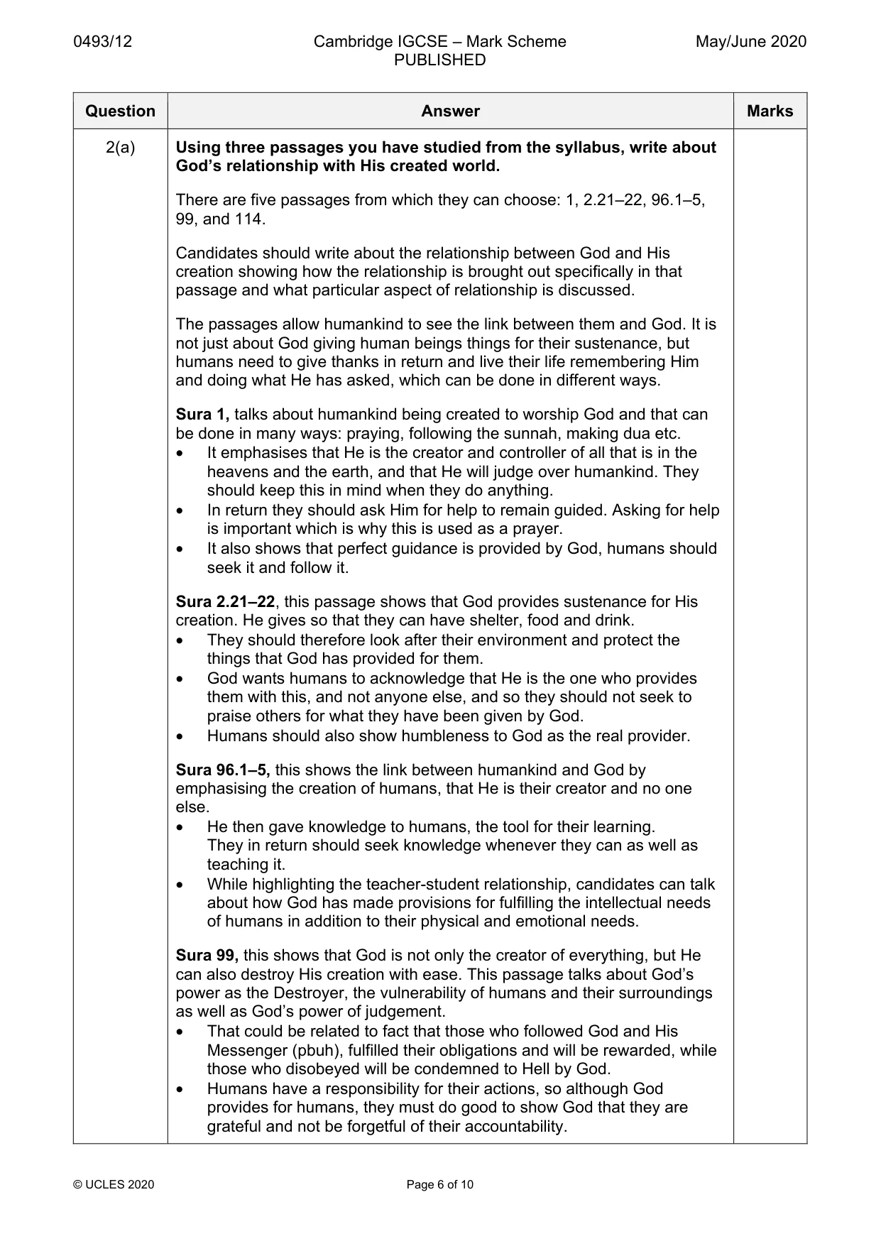 Mark scheme, page 6 of 10