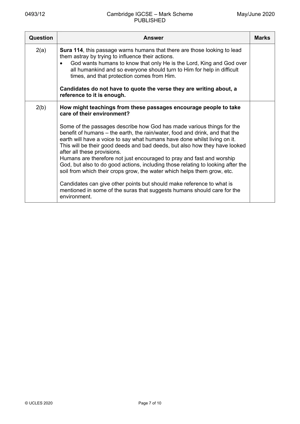 Mark scheme, page 7 of 10