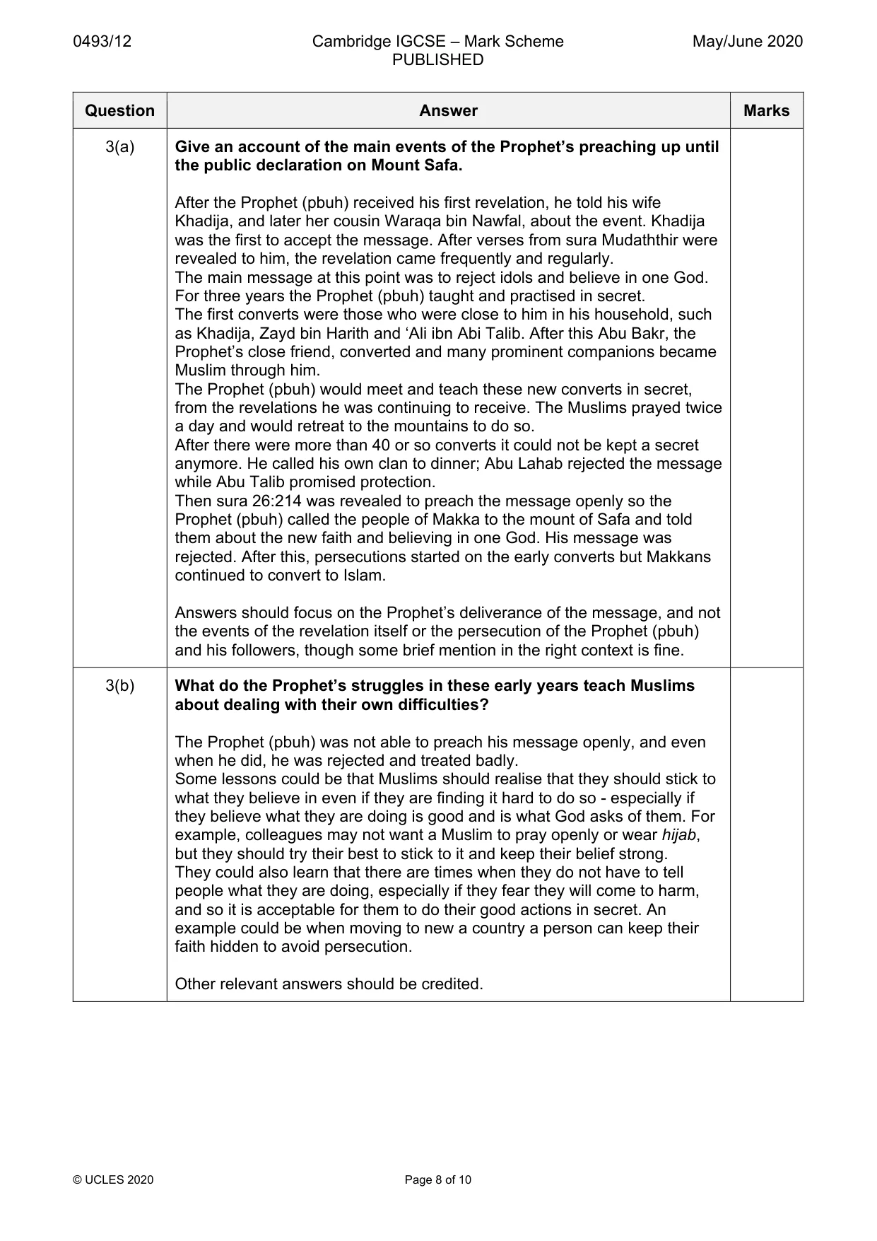 Mark scheme, page 8 of 10