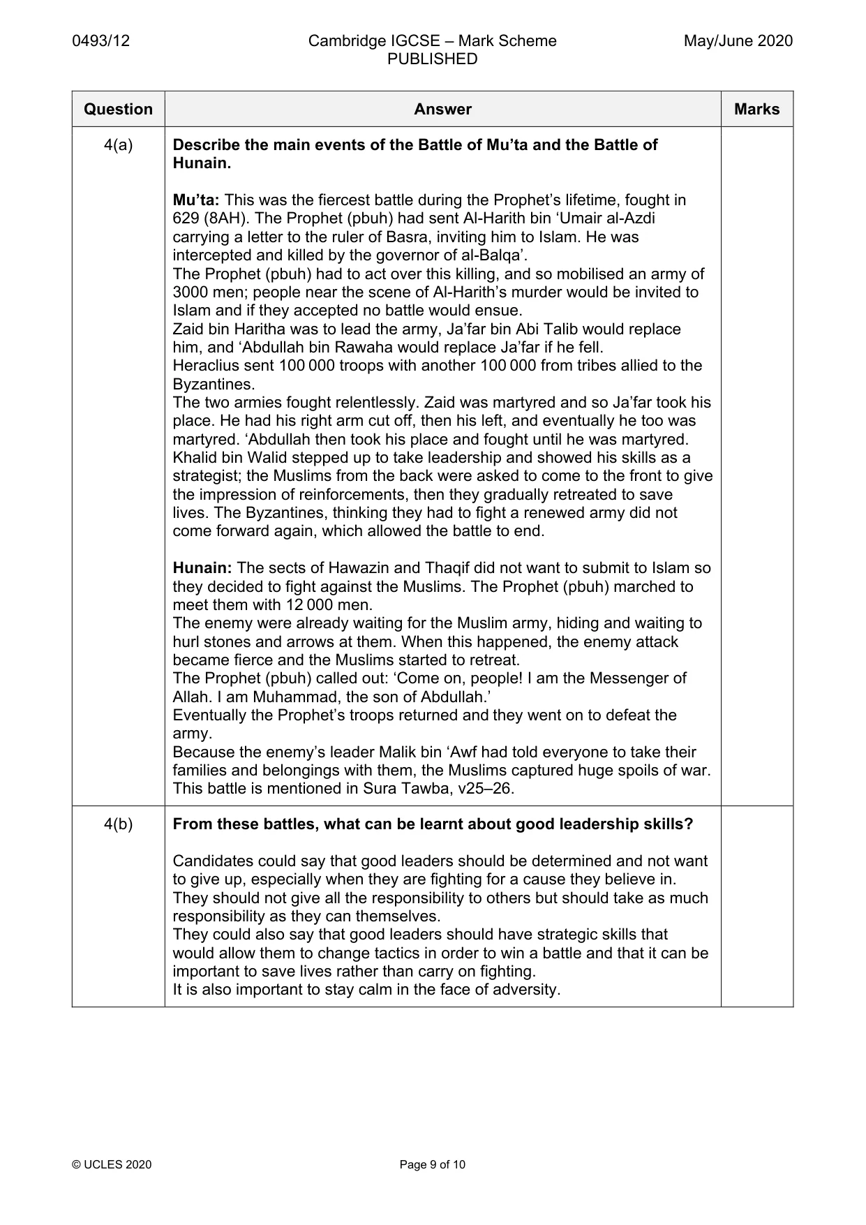 Mark scheme, page 9 of 10
