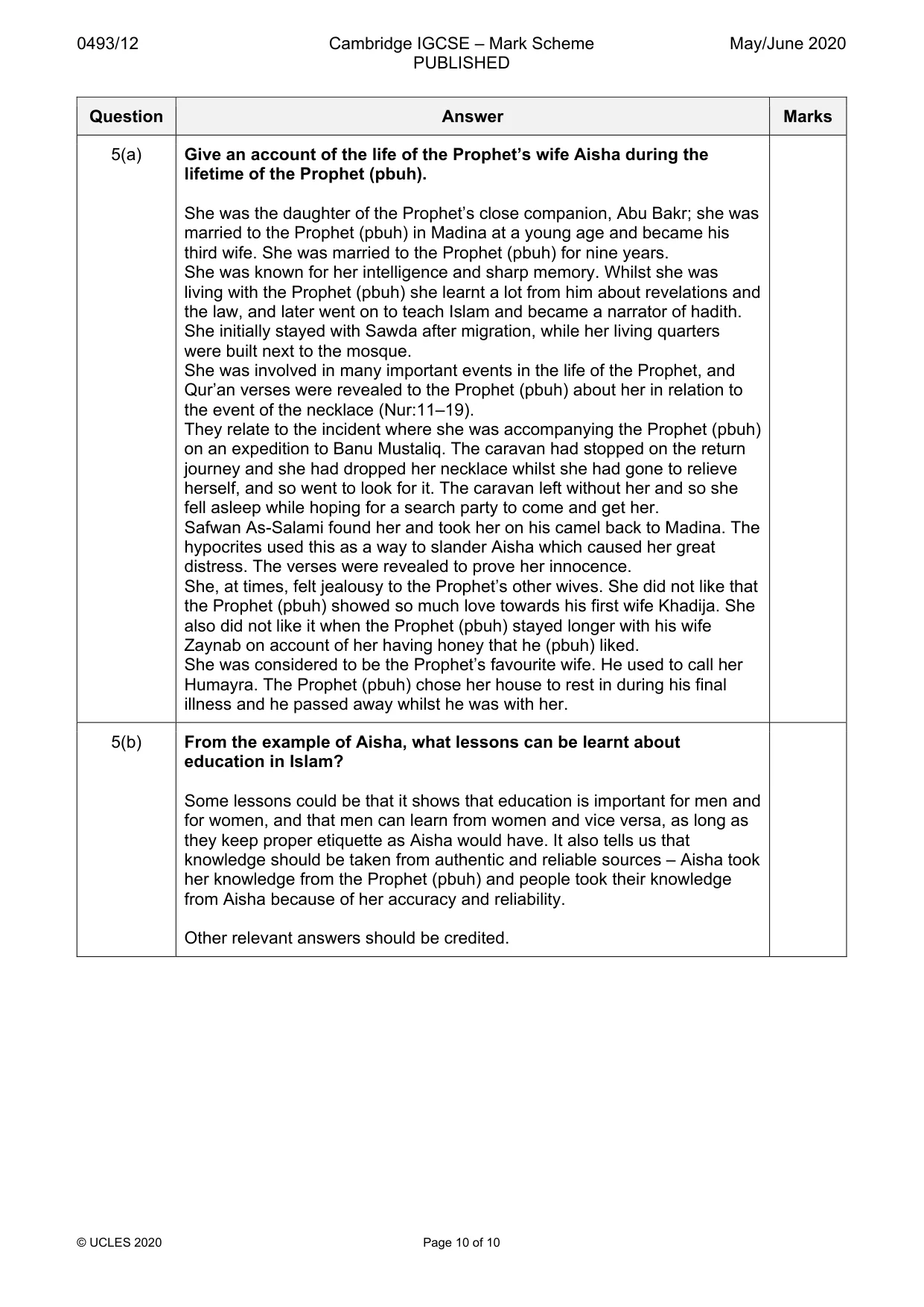 Mark scheme, page 10 of 10