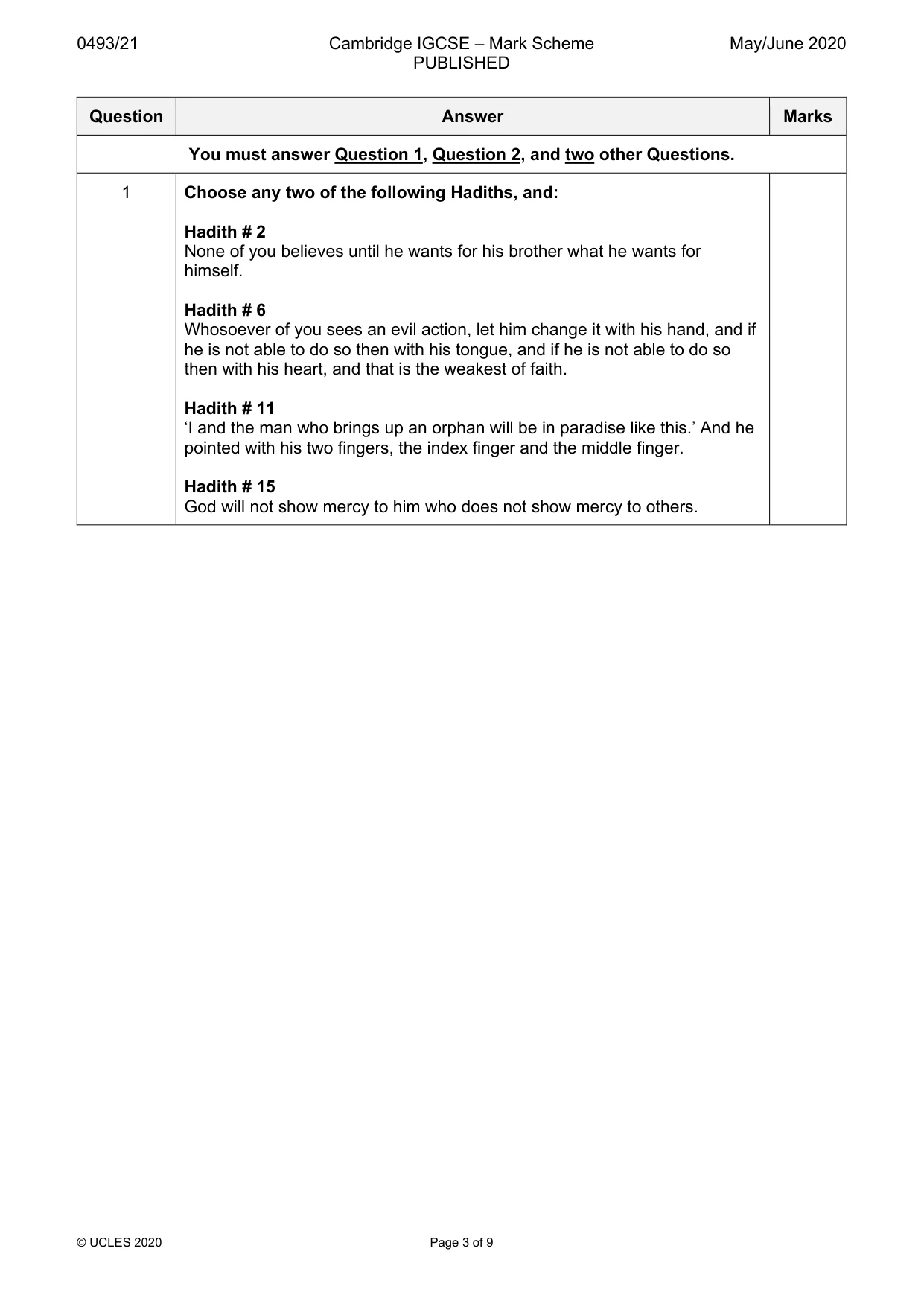 Mark scheme, page 3 of 9
