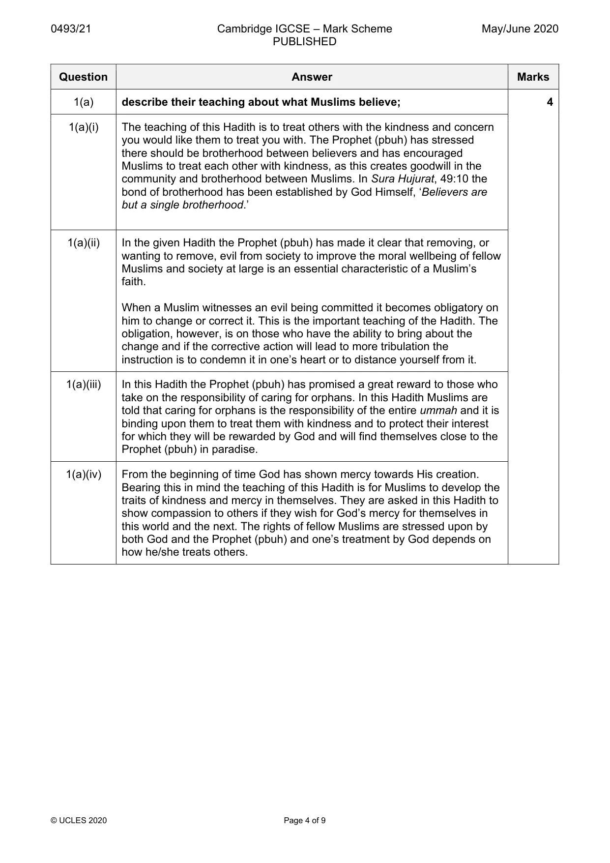 Mark scheme, page 4 of 9
