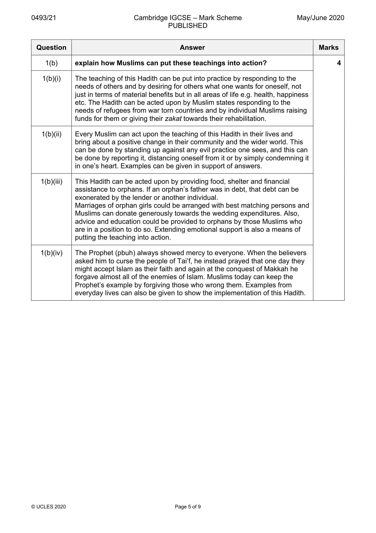 Mark scheme, page 5 of 9