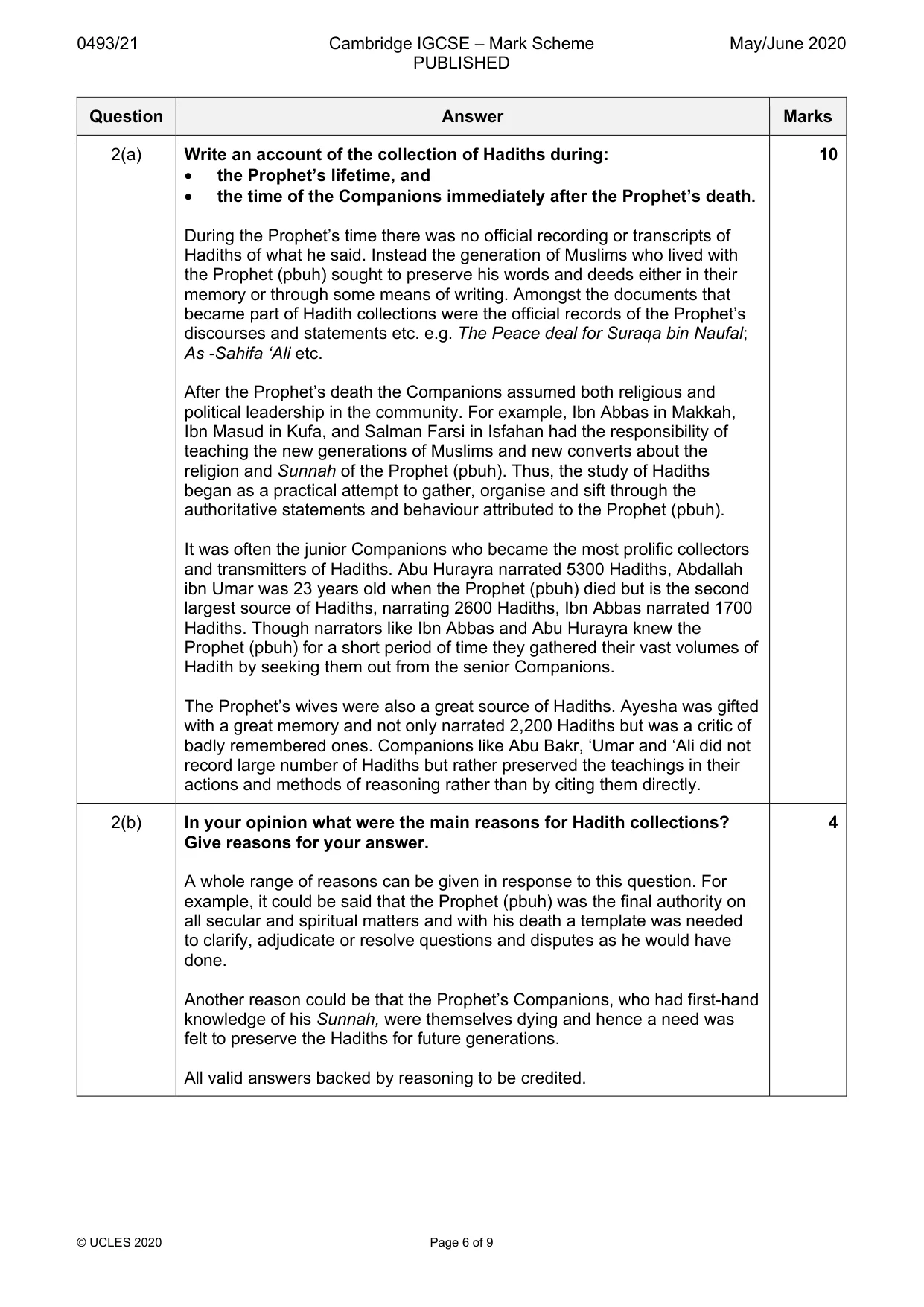 Mark scheme, page 6 of 9