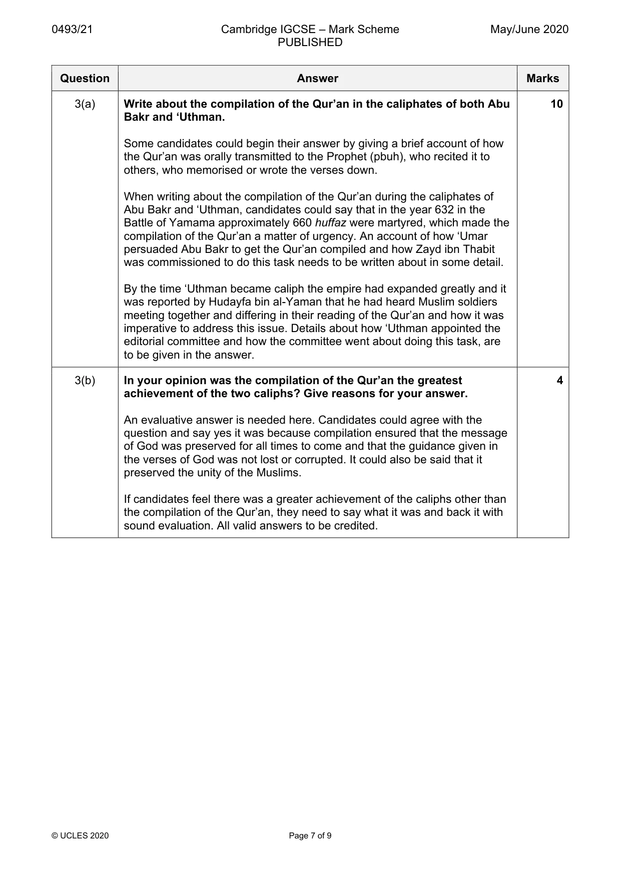 Mark scheme, page 7 of 9