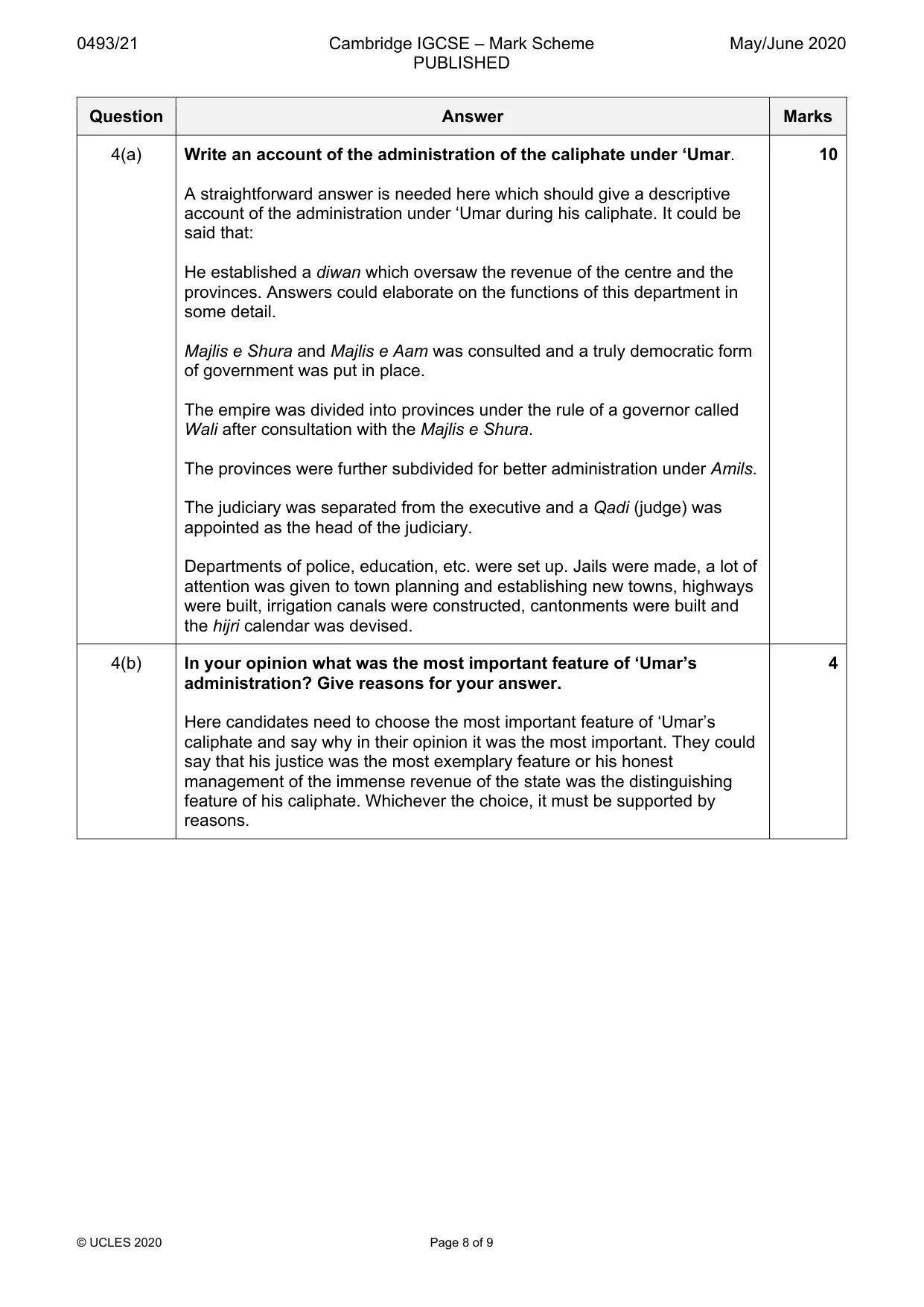 Mark scheme, page 8 of 9