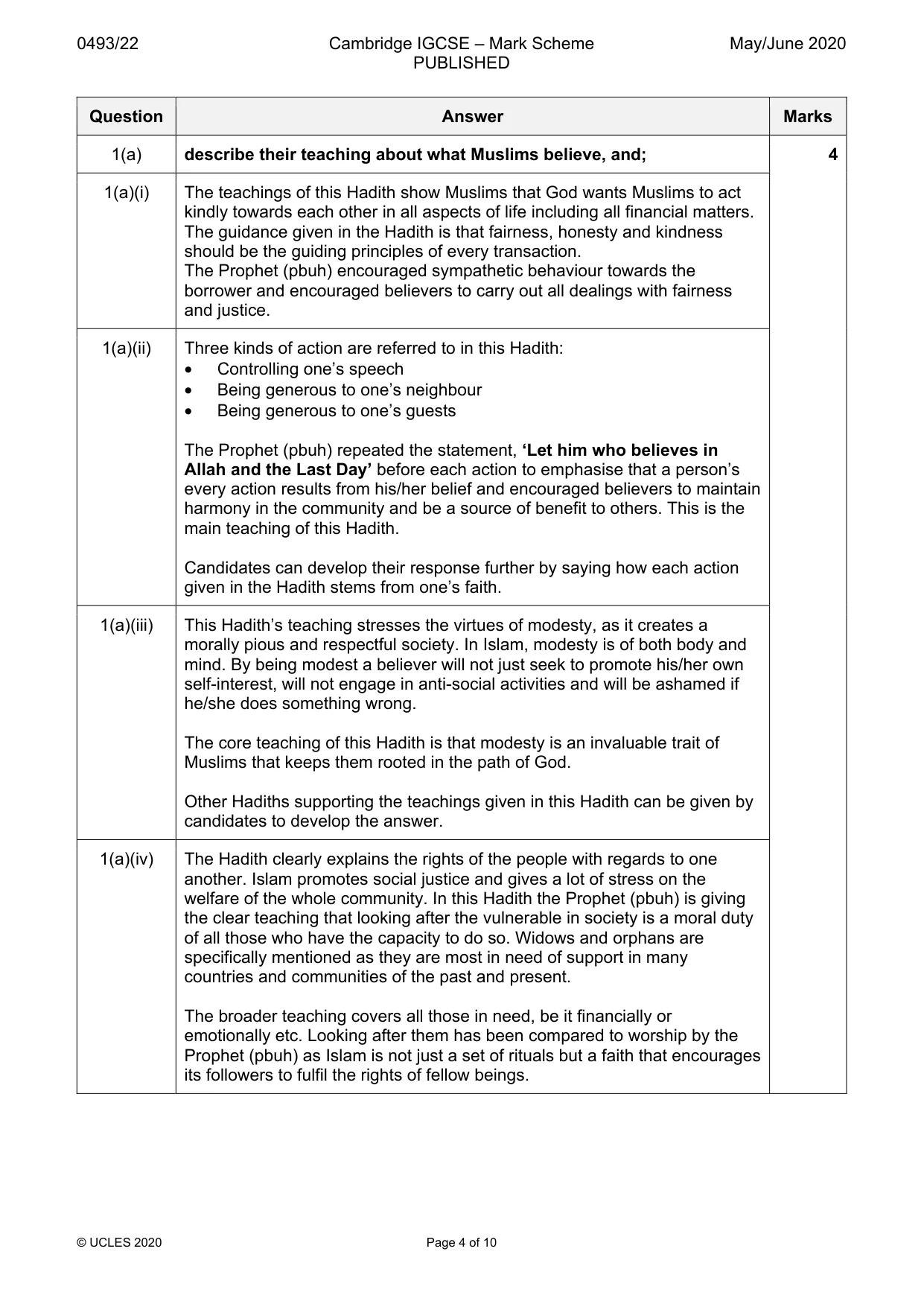 Mark scheme, page 4 of 10