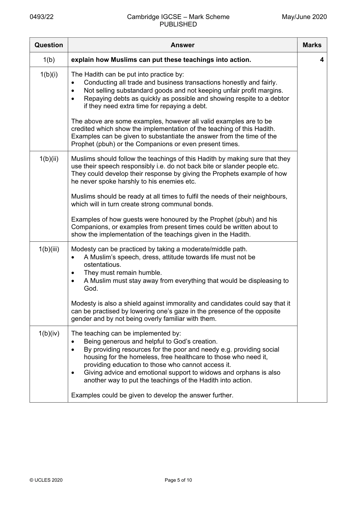 Mark scheme, page 5 of 10