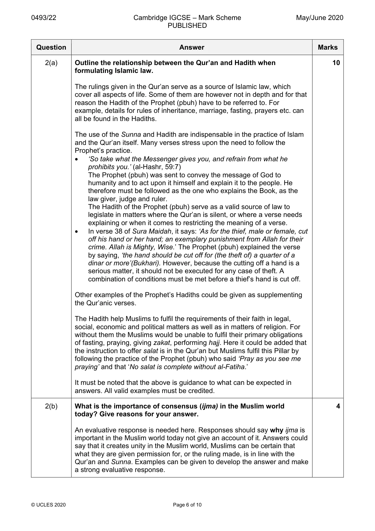 Mark scheme, page 6 of 10