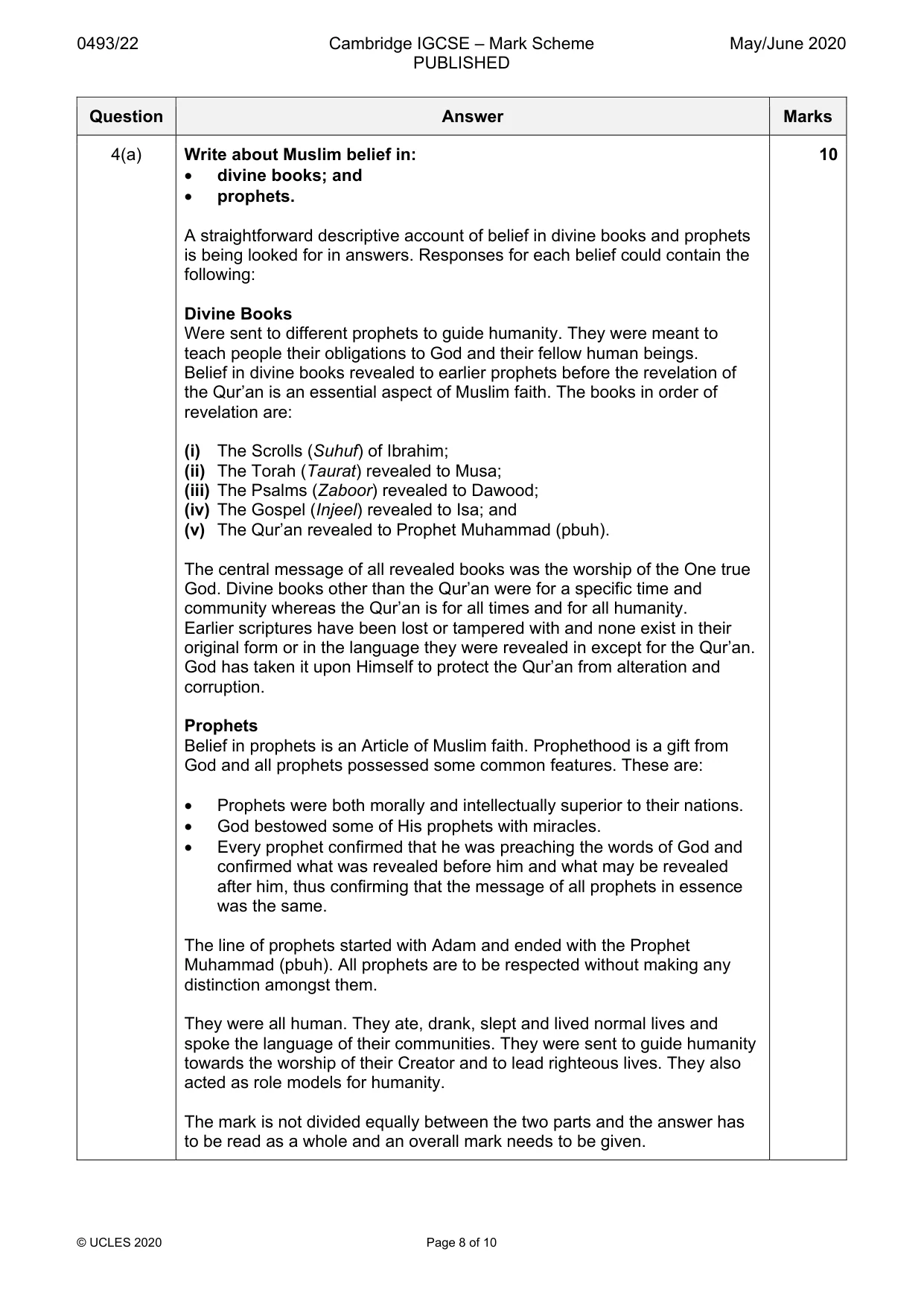 Mark scheme, page 8 of 10