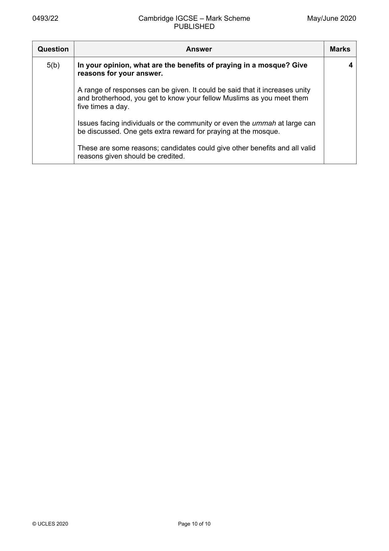 Mark scheme, page 10 of 10