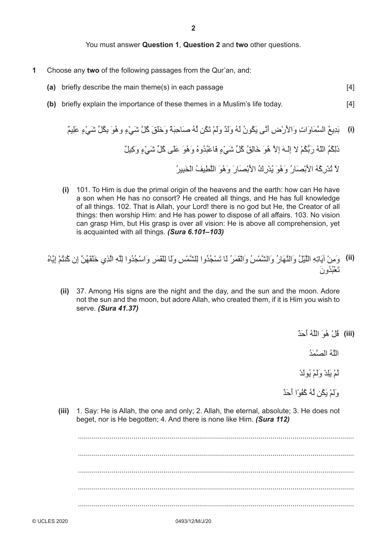 Cambridge IGCSE Islamiyat 0493 2020 May/June Paper 1 · Variant 2 question paper, page 2 of 16