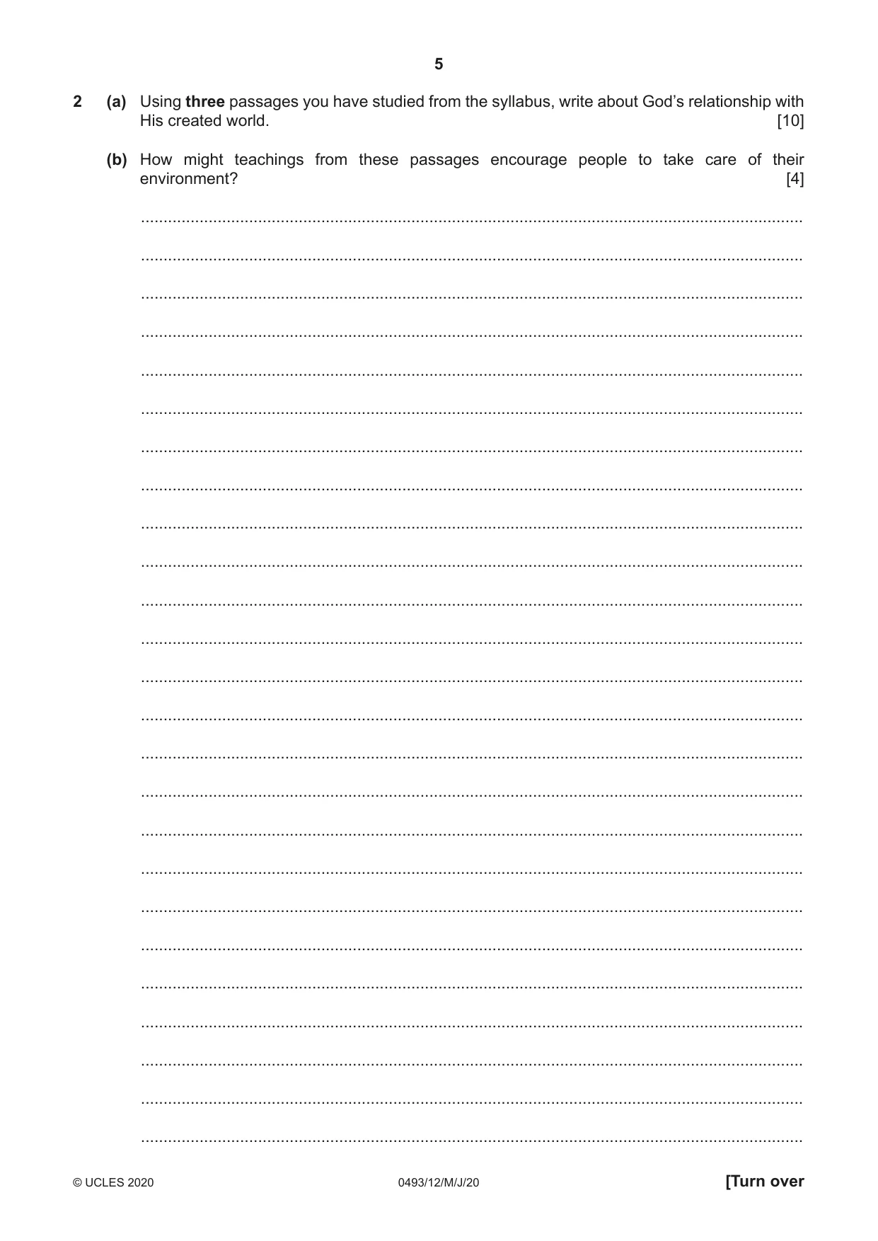 Cambridge IGCSE Islamiyat 0493 2020 May/June Paper 1 · Variant 2 question paper, page 5 of 16