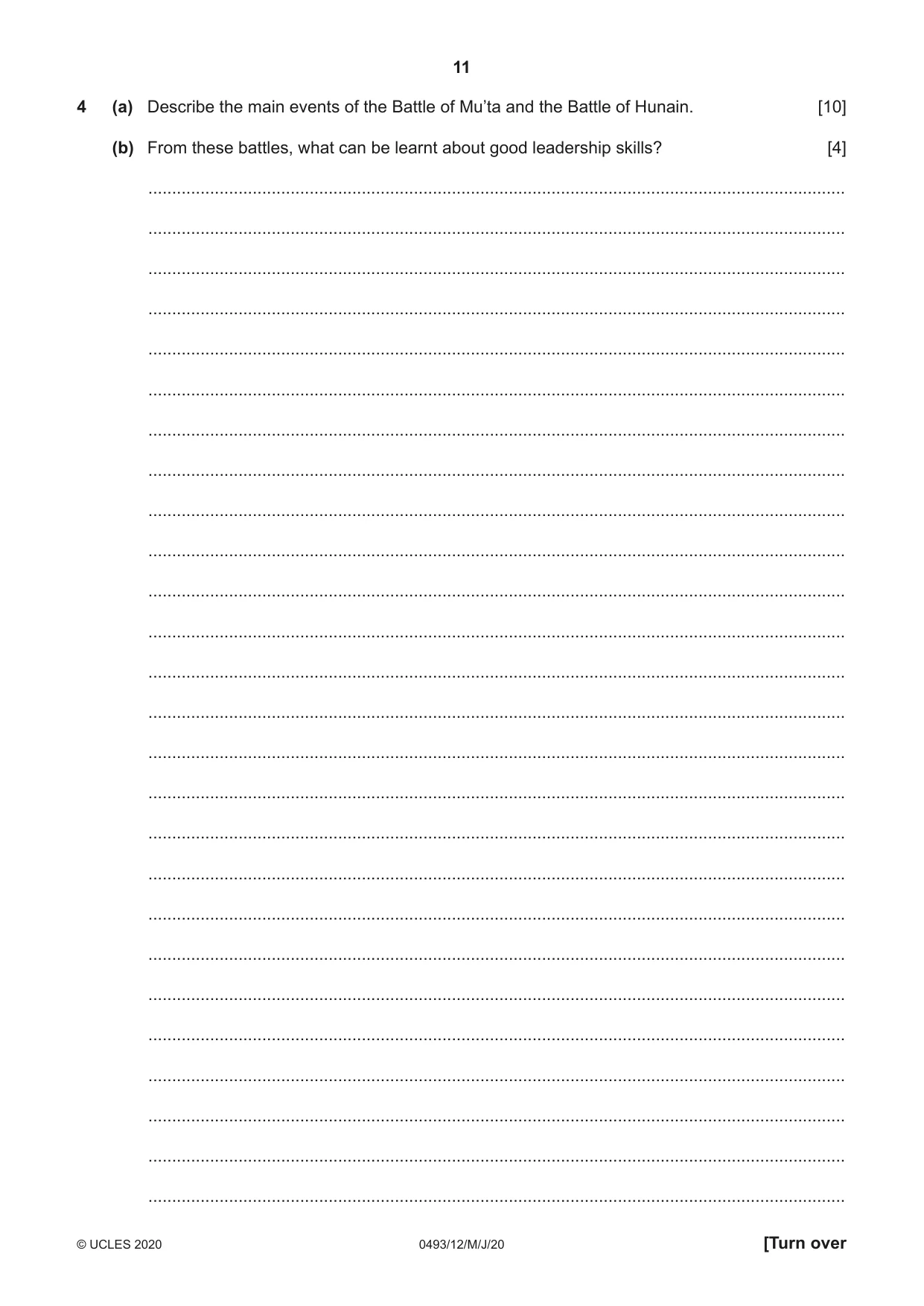 Cambridge IGCSE Islamiyat 0493 2020 May/June Paper 1 · Variant 2 question paper, page 11 of 16
