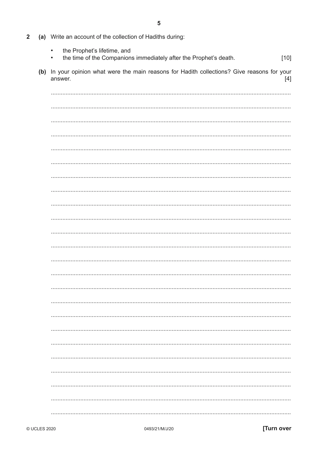 Cambridge IGCSE Islamiyat 0493 2020 May/June Paper 2 · Variant 1 question paper, page 5 of 16