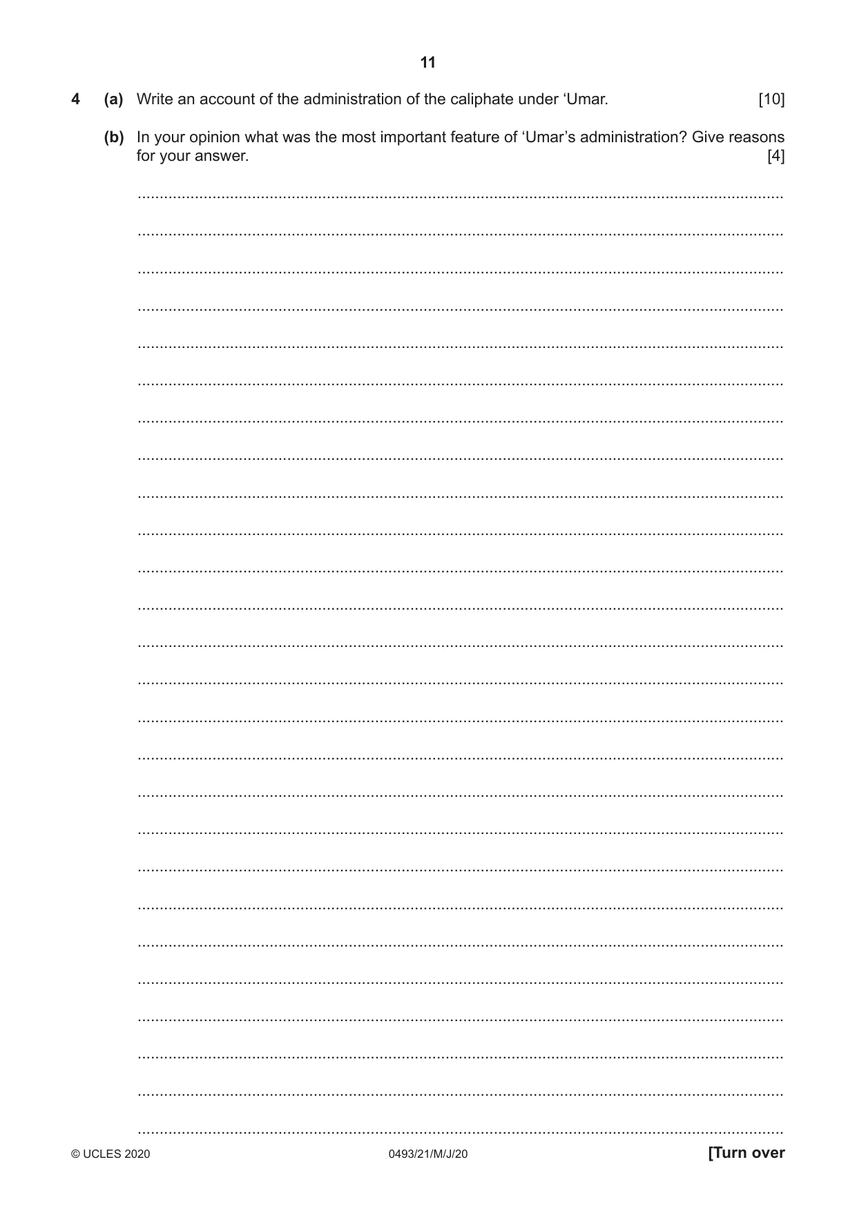 Cambridge IGCSE Islamiyat 0493 2020 May/June Paper 2 · Variant 1 question paper, page 11 of 16