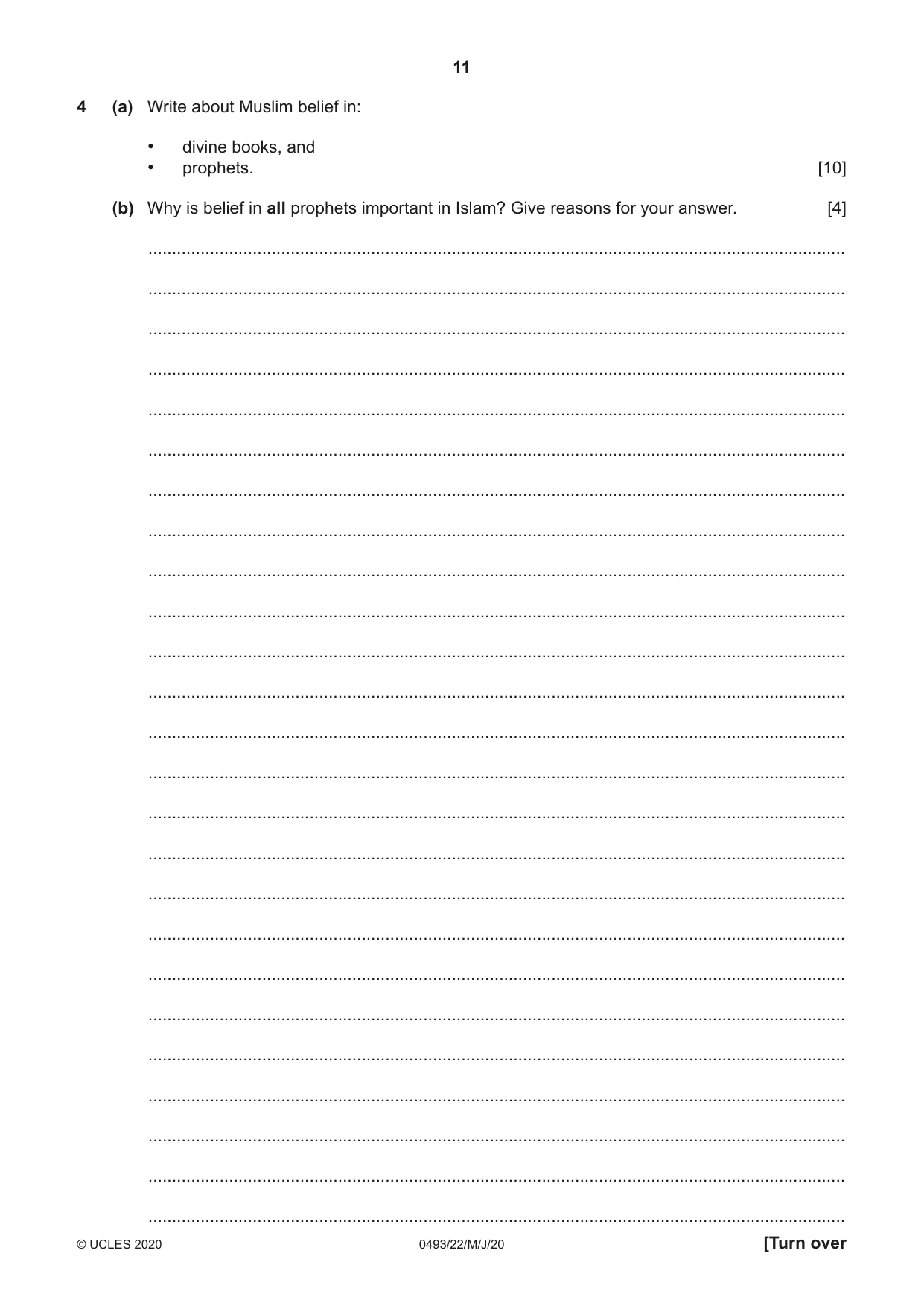 Cambridge IGCSE Islamiyat 0493 2020 May/June Paper 2 · Variant 2 question paper, page 11 of 16