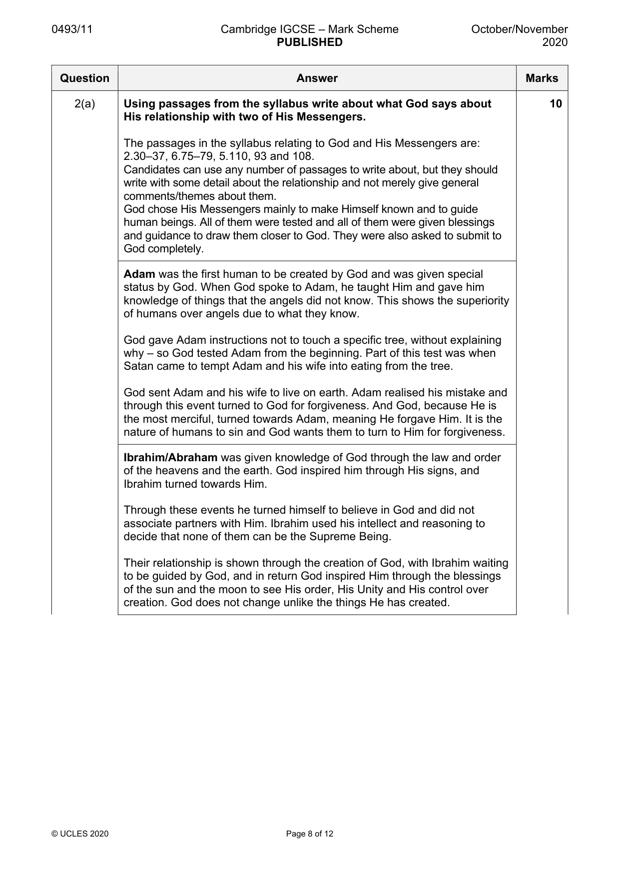 Mark scheme, page 8 of 12