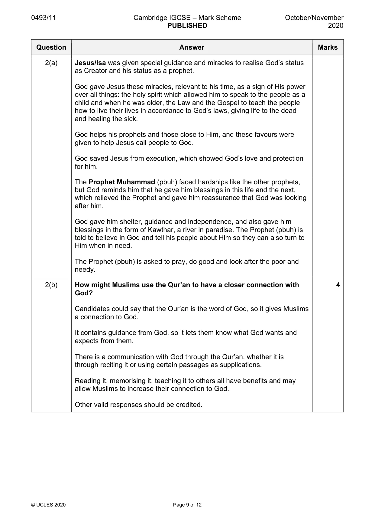 Mark scheme, page 9 of 12