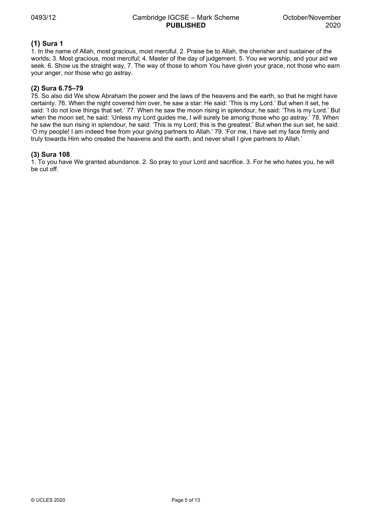 Mark scheme, page 5 of 13