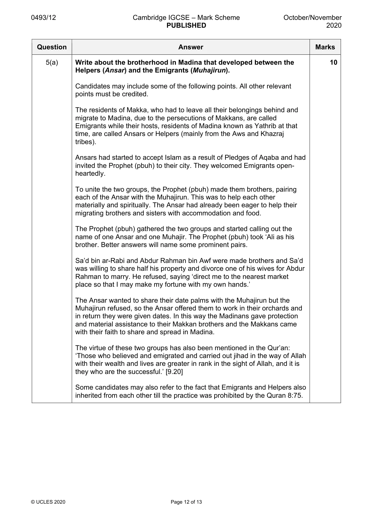Mark scheme, page 12 of 13
