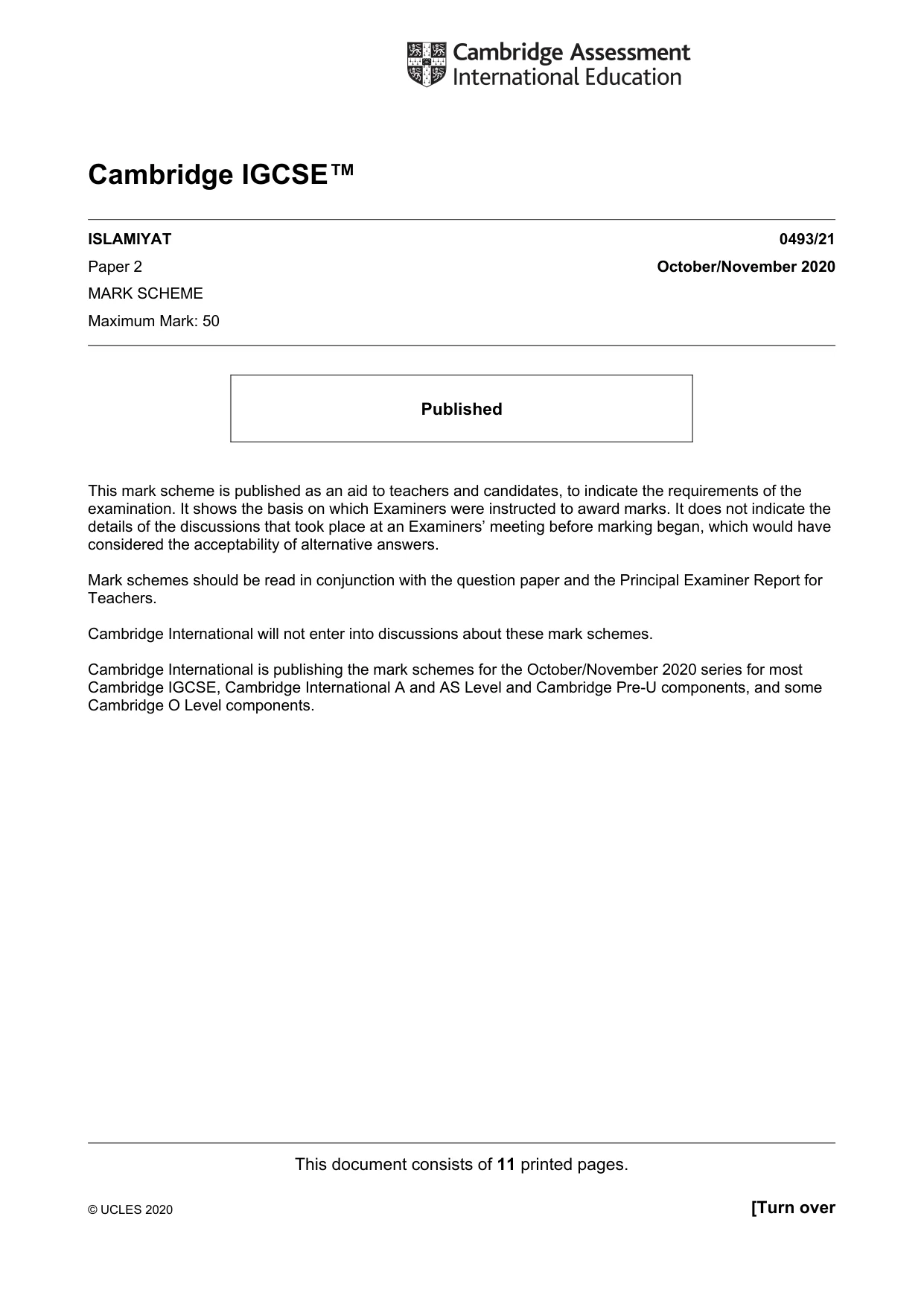 Mark scheme, page 1 of 11