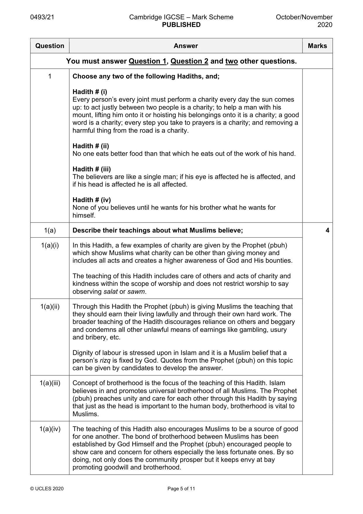 Mark scheme, page 5 of 11