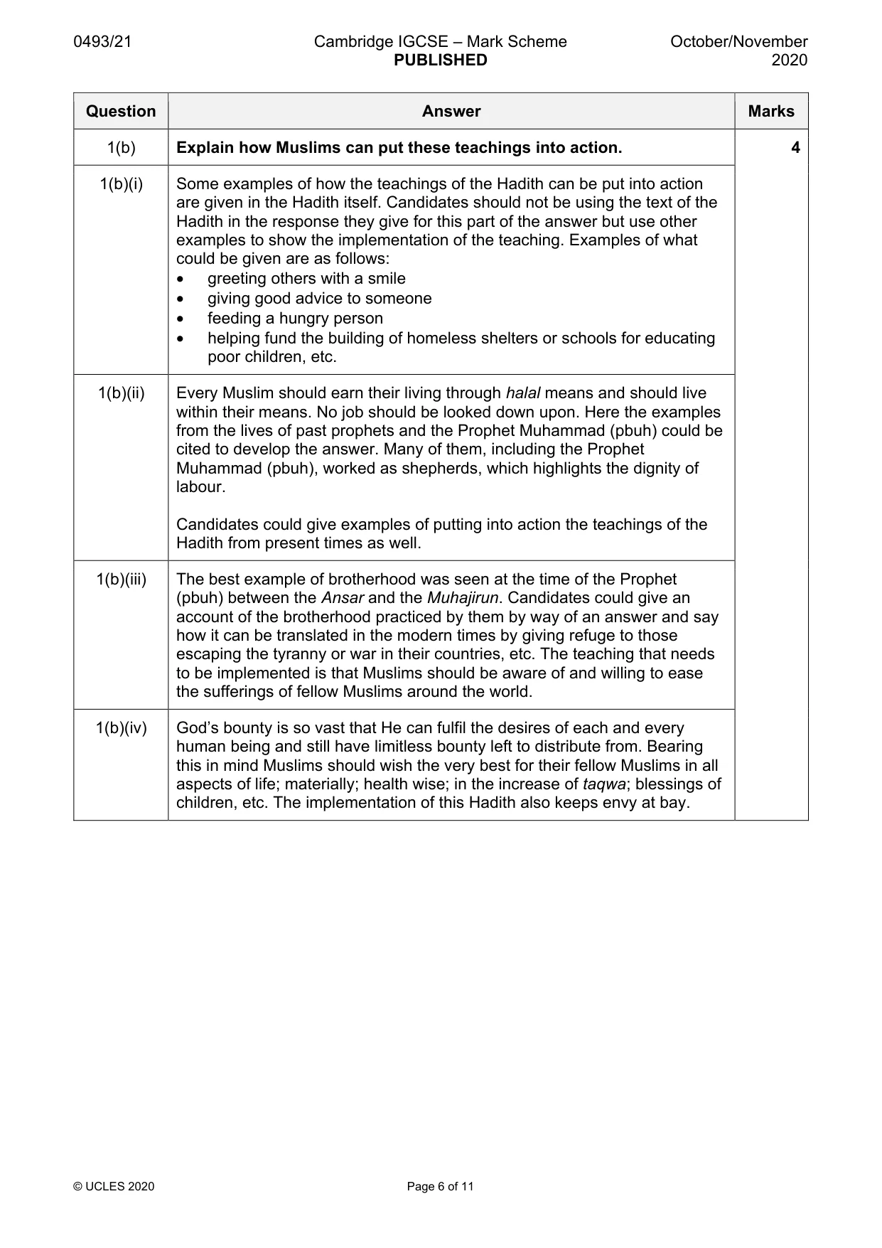 Mark scheme, page 6 of 11