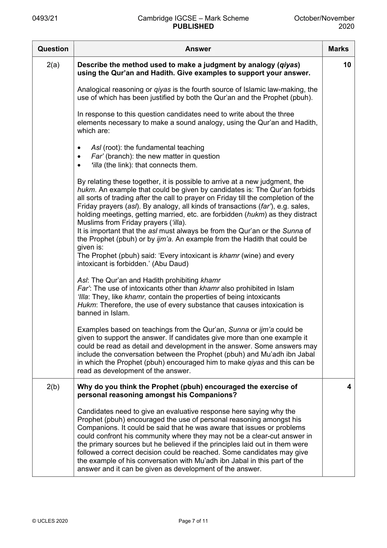 Mark scheme, page 7 of 11