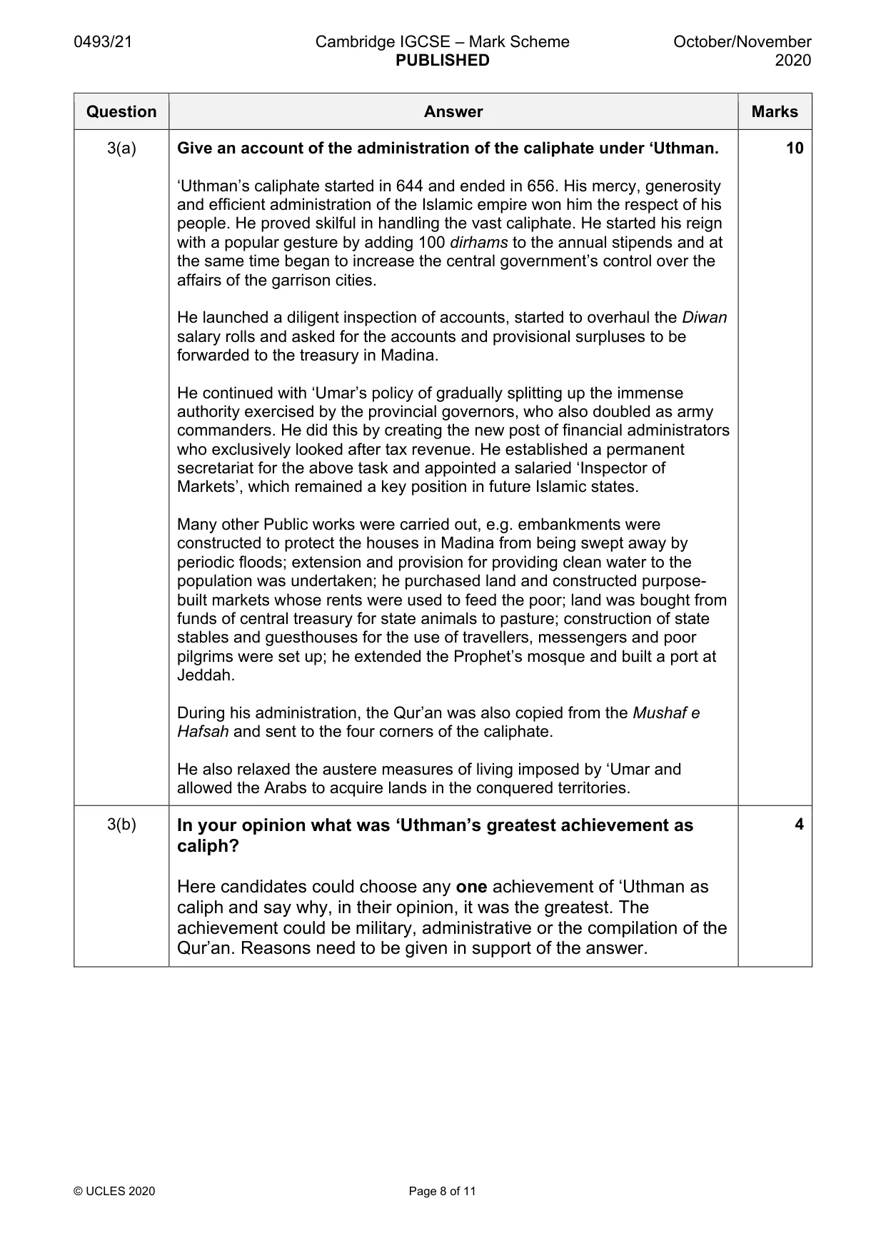 Mark scheme, page 8 of 11
