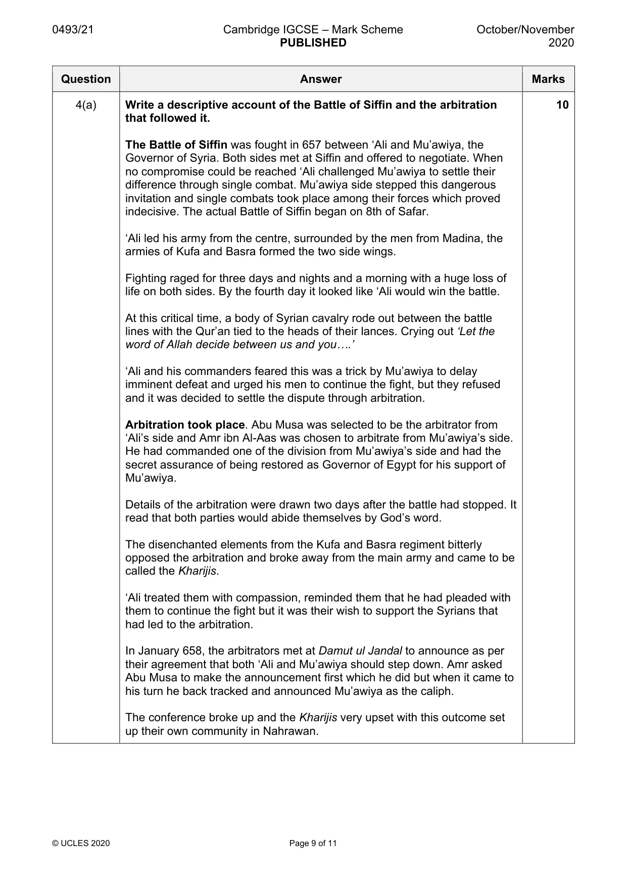 Mark scheme, page 9 of 11