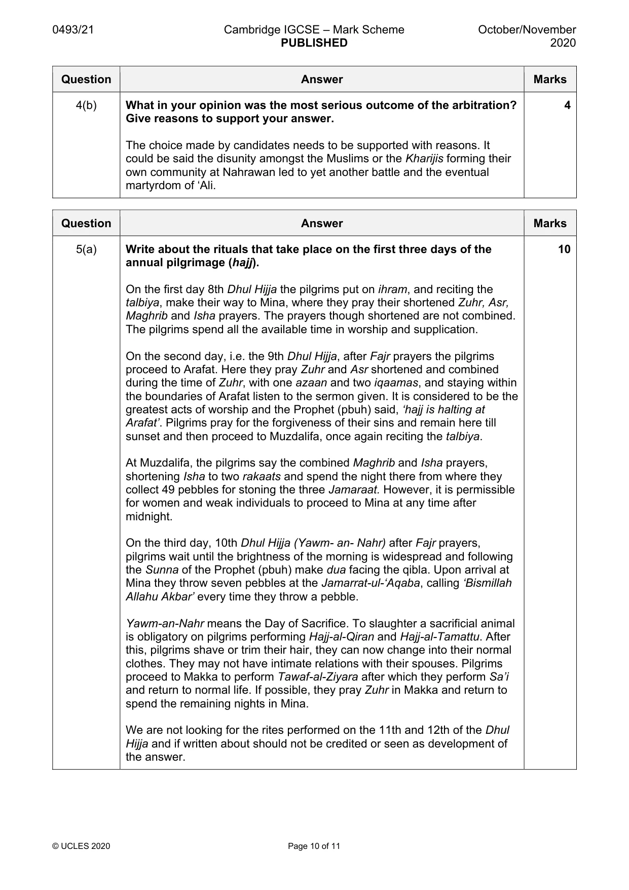 Mark scheme, page 10 of 11