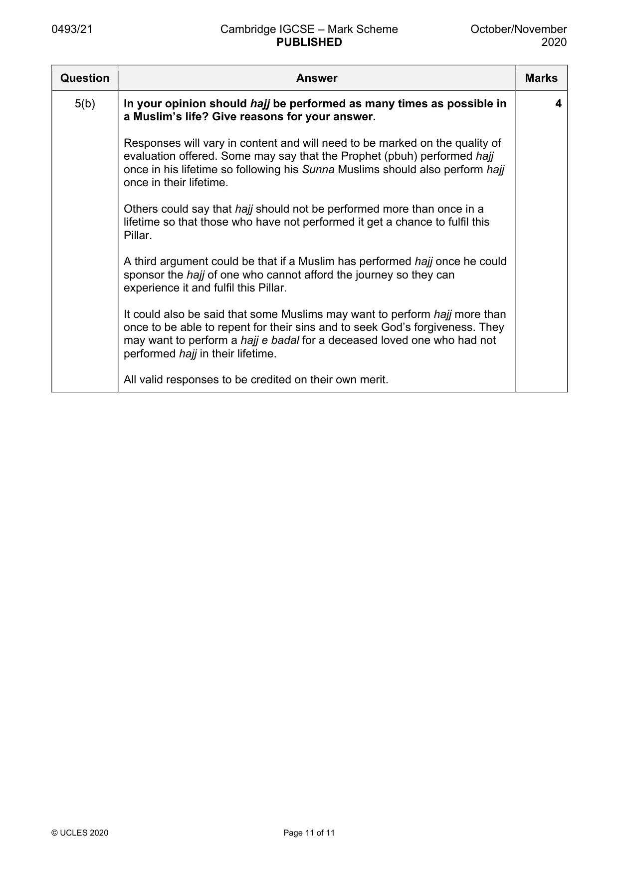 Mark scheme, page 11 of 11