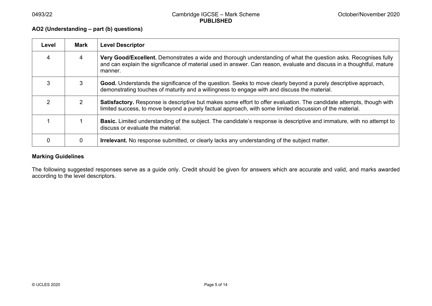 Mark scheme, page 5 of 14