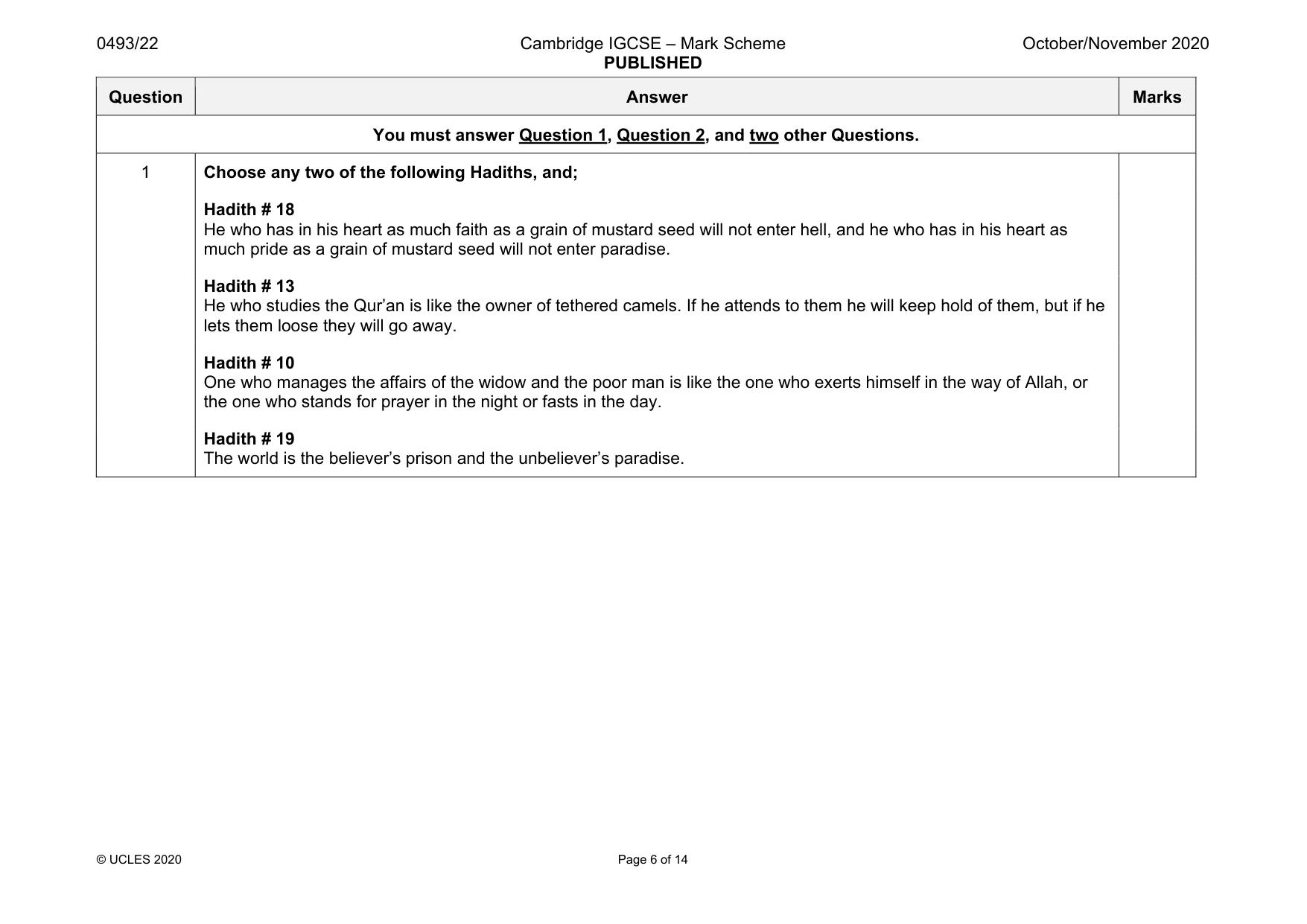 Mark scheme, page 6 of 14