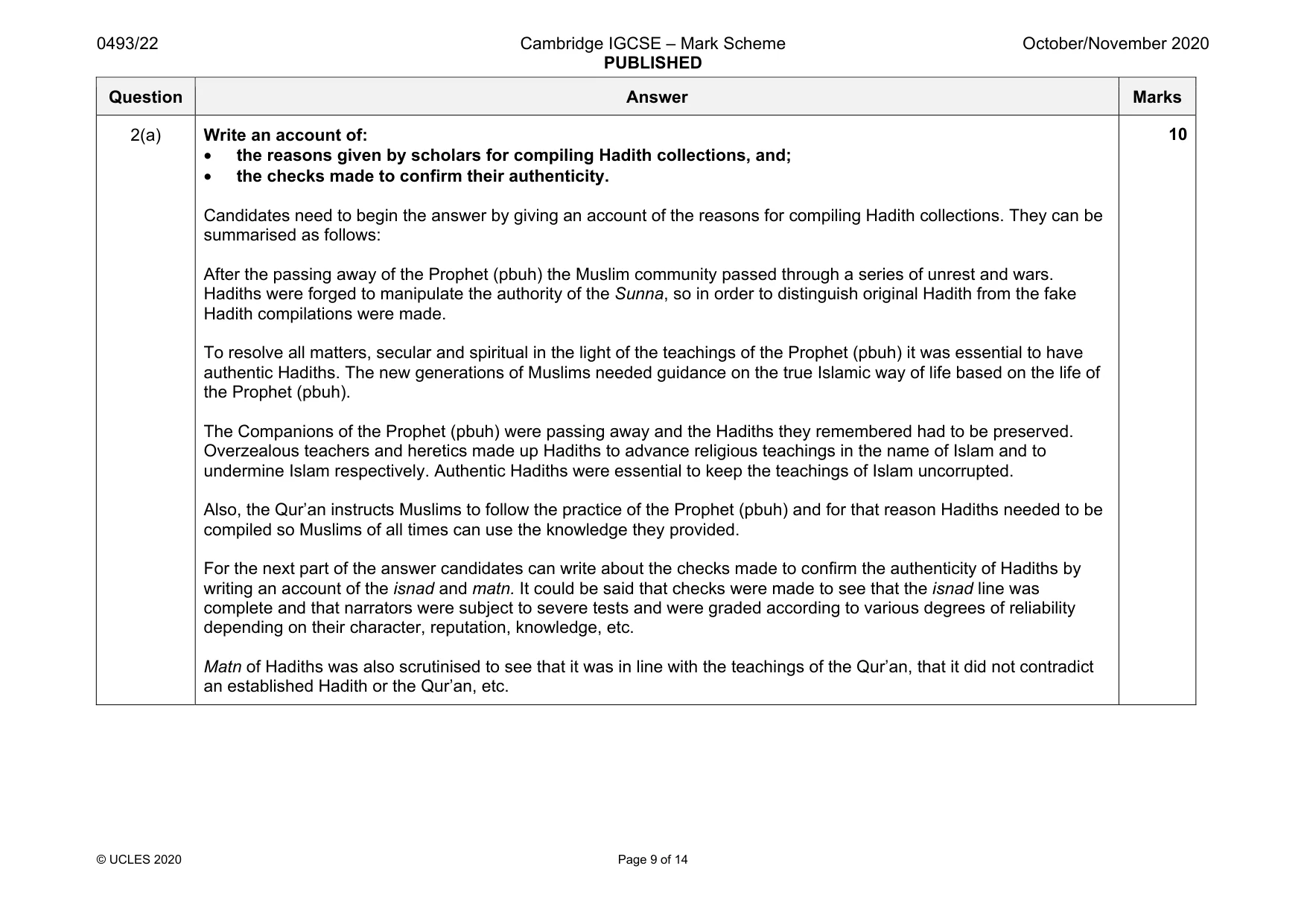 Mark scheme, page 9 of 14