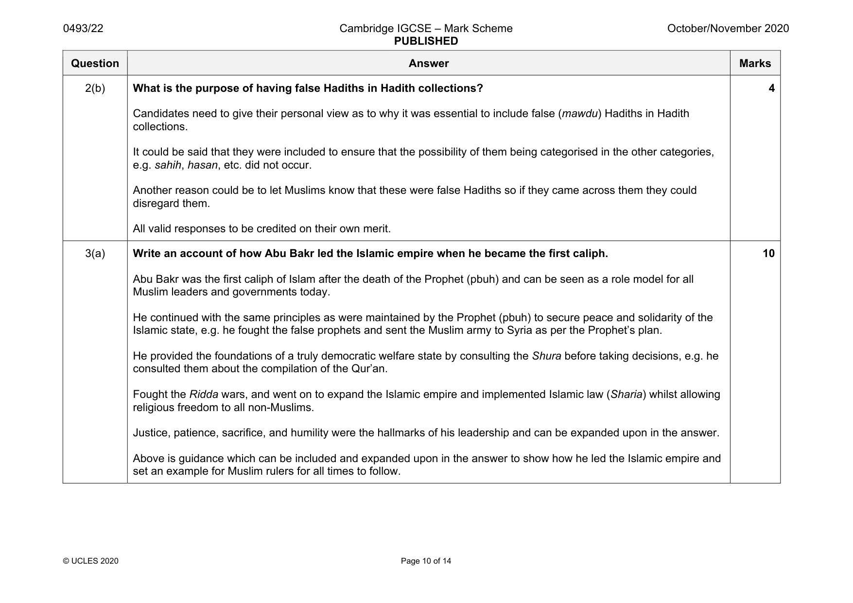 Mark scheme, page 10 of 14