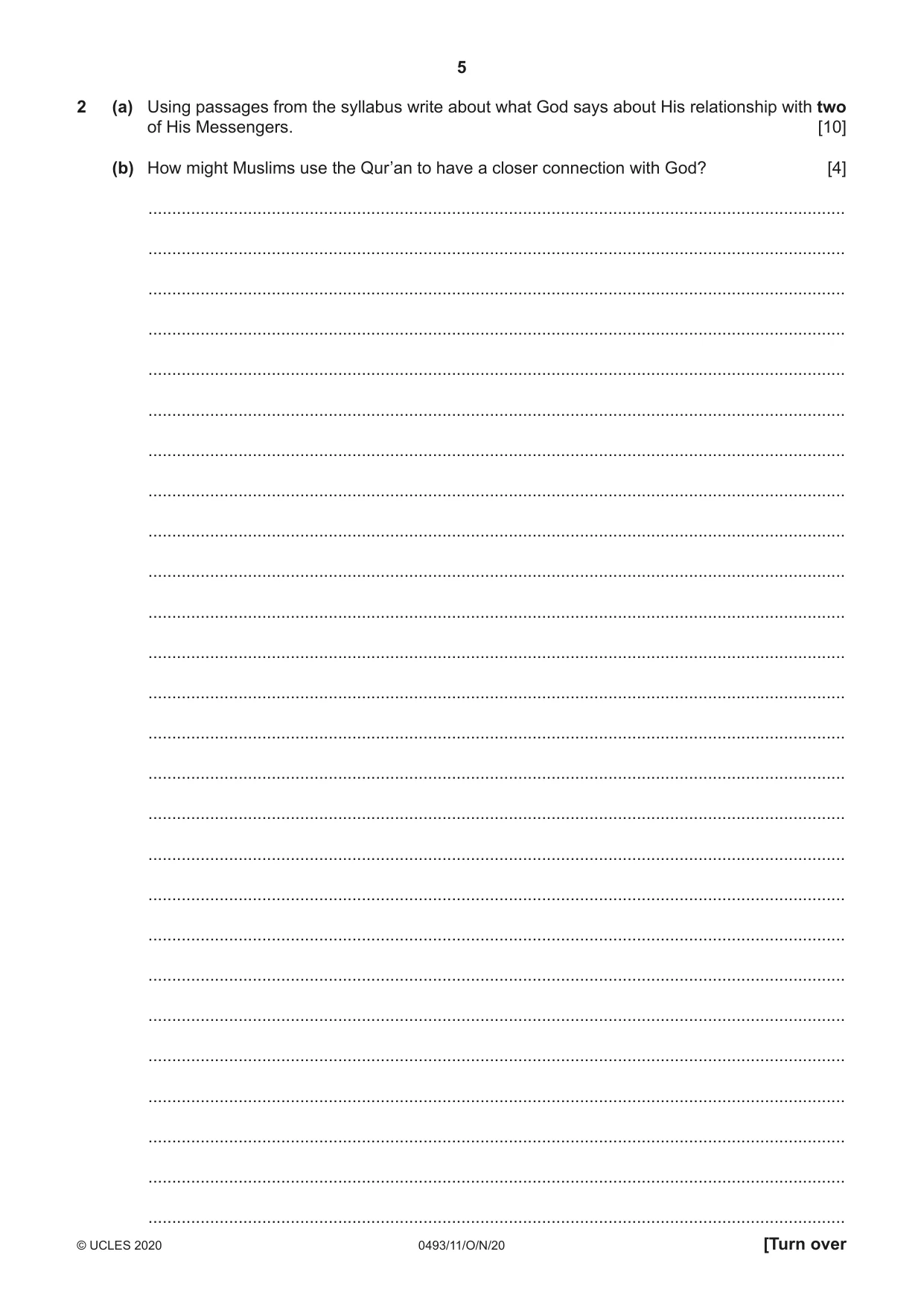 Cambridge IGCSE Islamiyat 0493 2020 Oct/Nov Paper 1 · Variant 1 question paper, page 5 of 16