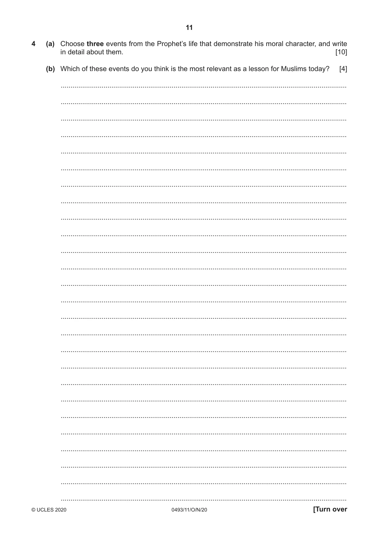 Cambridge IGCSE Islamiyat 0493 2020 Oct/Nov Paper 1 · Variant 1 question paper, page 11 of 16