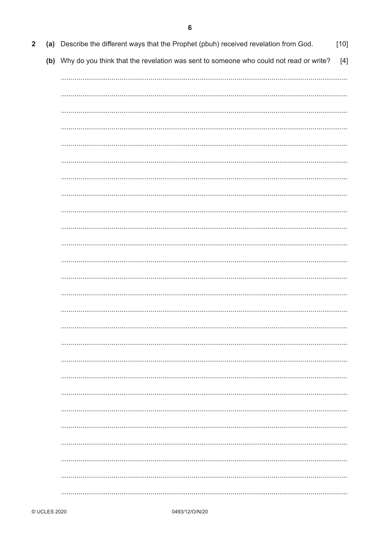 Cambridge IGCSE Islamiyat 0493 2020 Oct/Nov Paper 1 · Variant 2 question paper, page 6 of 20