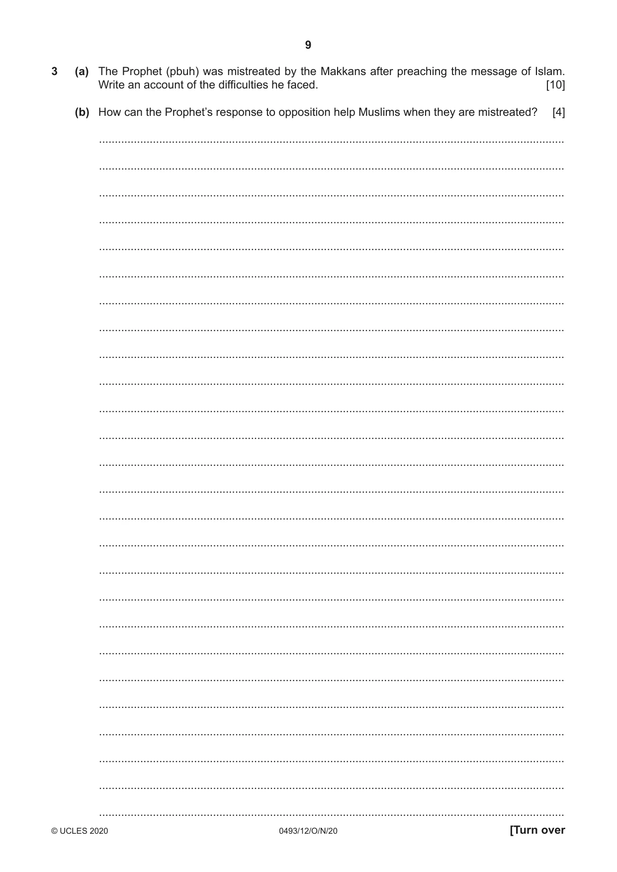 Cambridge IGCSE Islamiyat 0493 2020 Oct/Nov Paper 1 · Variant 2 question paper, page 9 of 20