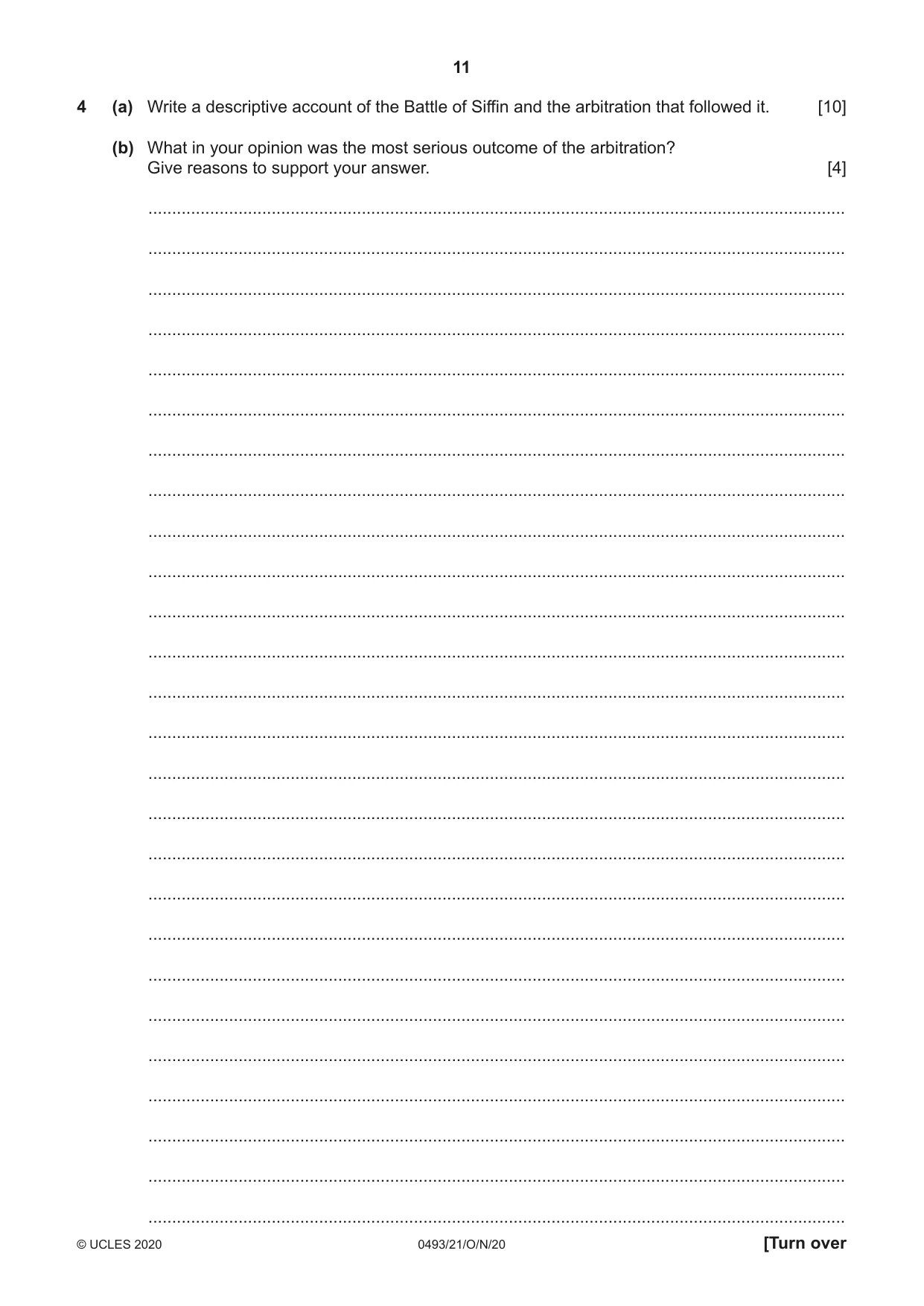 Cambridge IGCSE Islamiyat 0493 2020 Oct/Nov Paper 2 · Variant 1 question paper, page 11 of 16