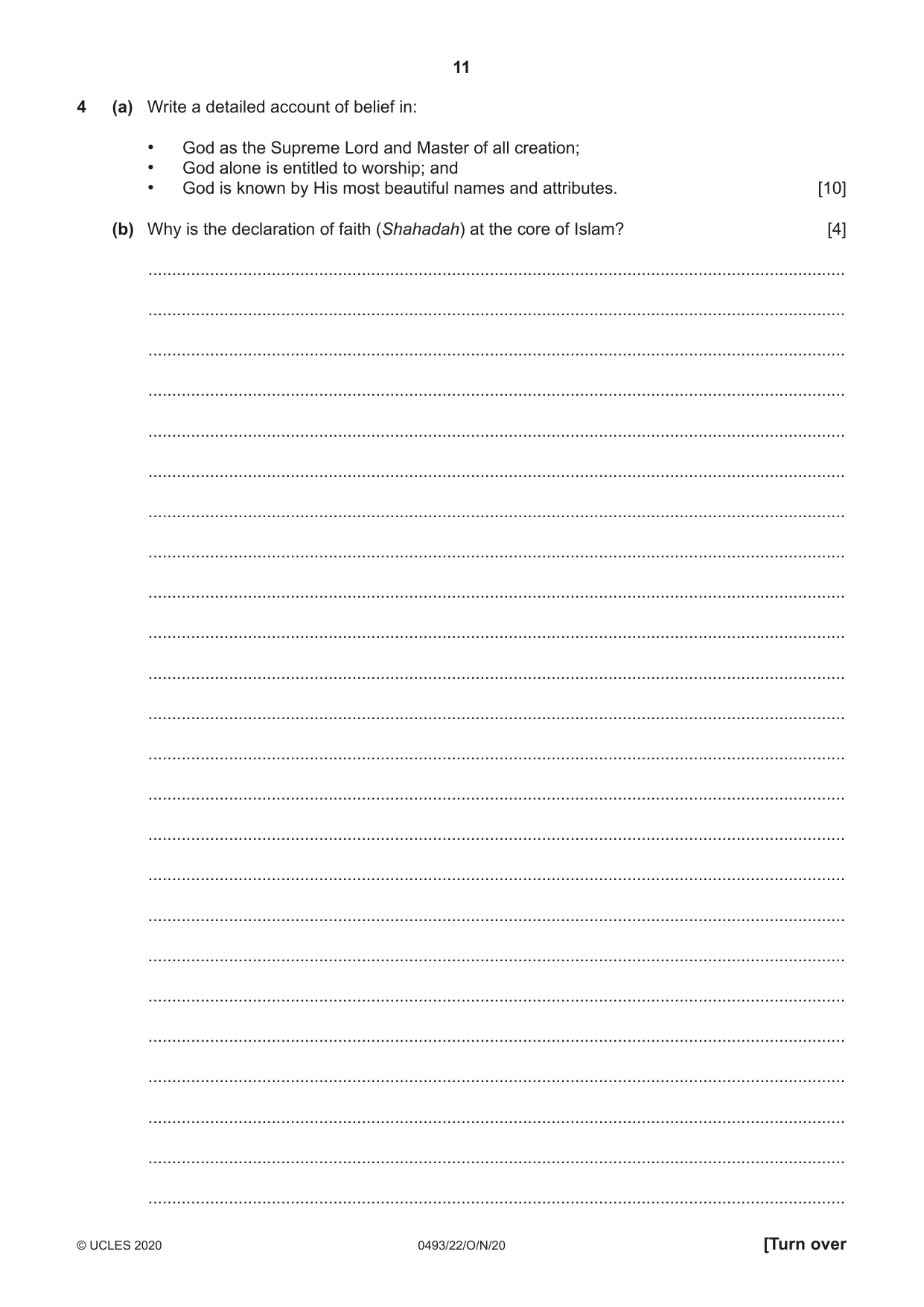 Cambridge IGCSE Islamiyat 0493 2020 Oct/Nov Paper 2 · Variant 2 question paper, page 11 of 16