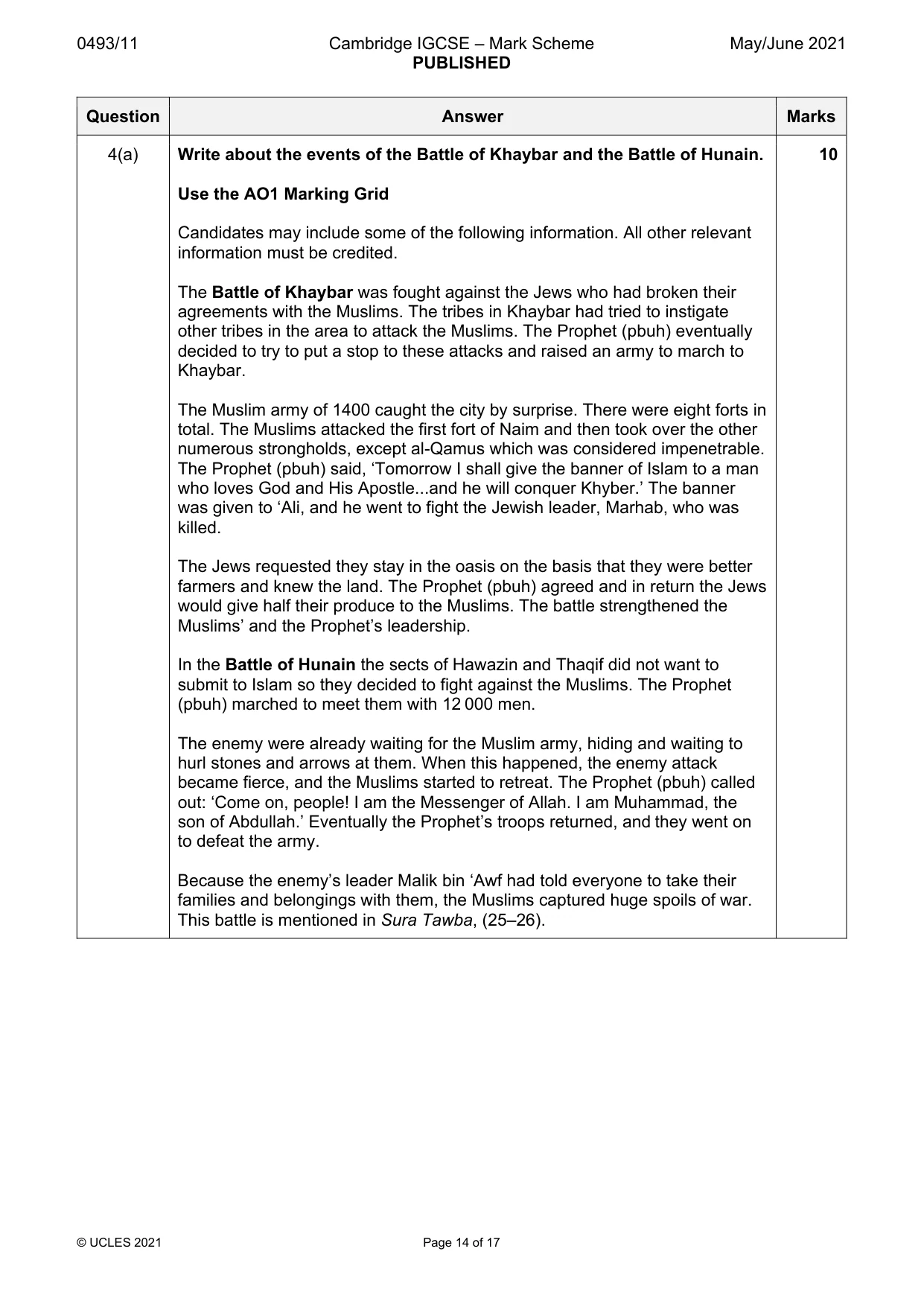Mark scheme, page 14 of 17