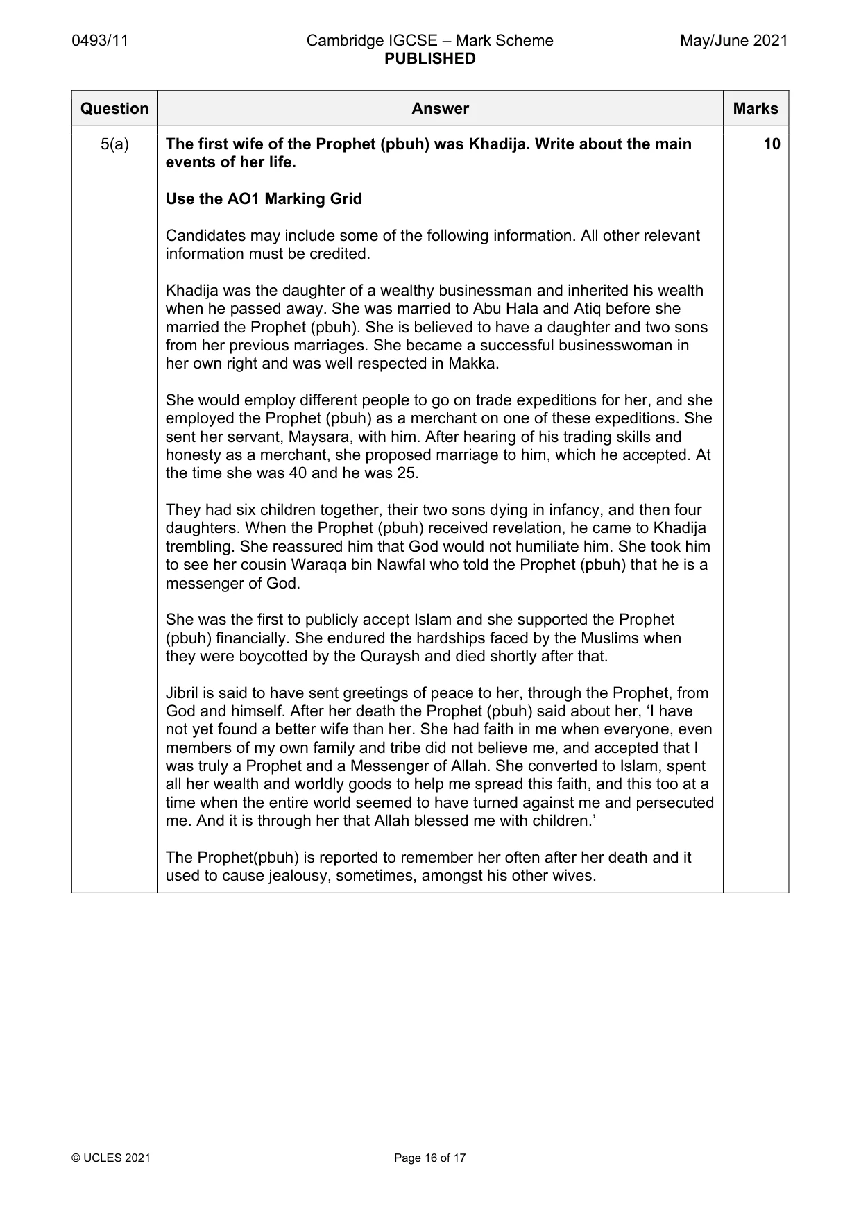 Mark scheme, page 16 of 17