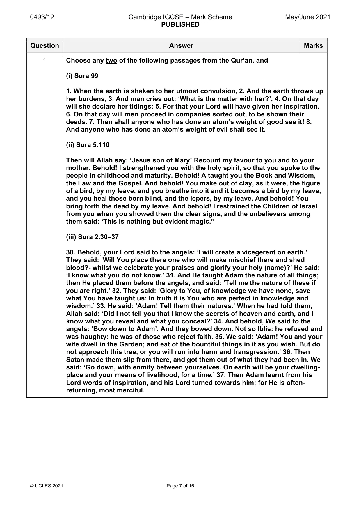 Mark scheme, page 7 of 16