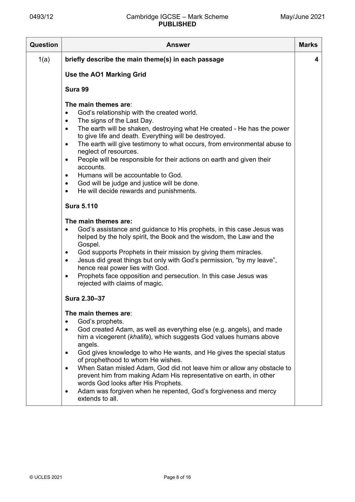 Mark scheme, page 8 of 16